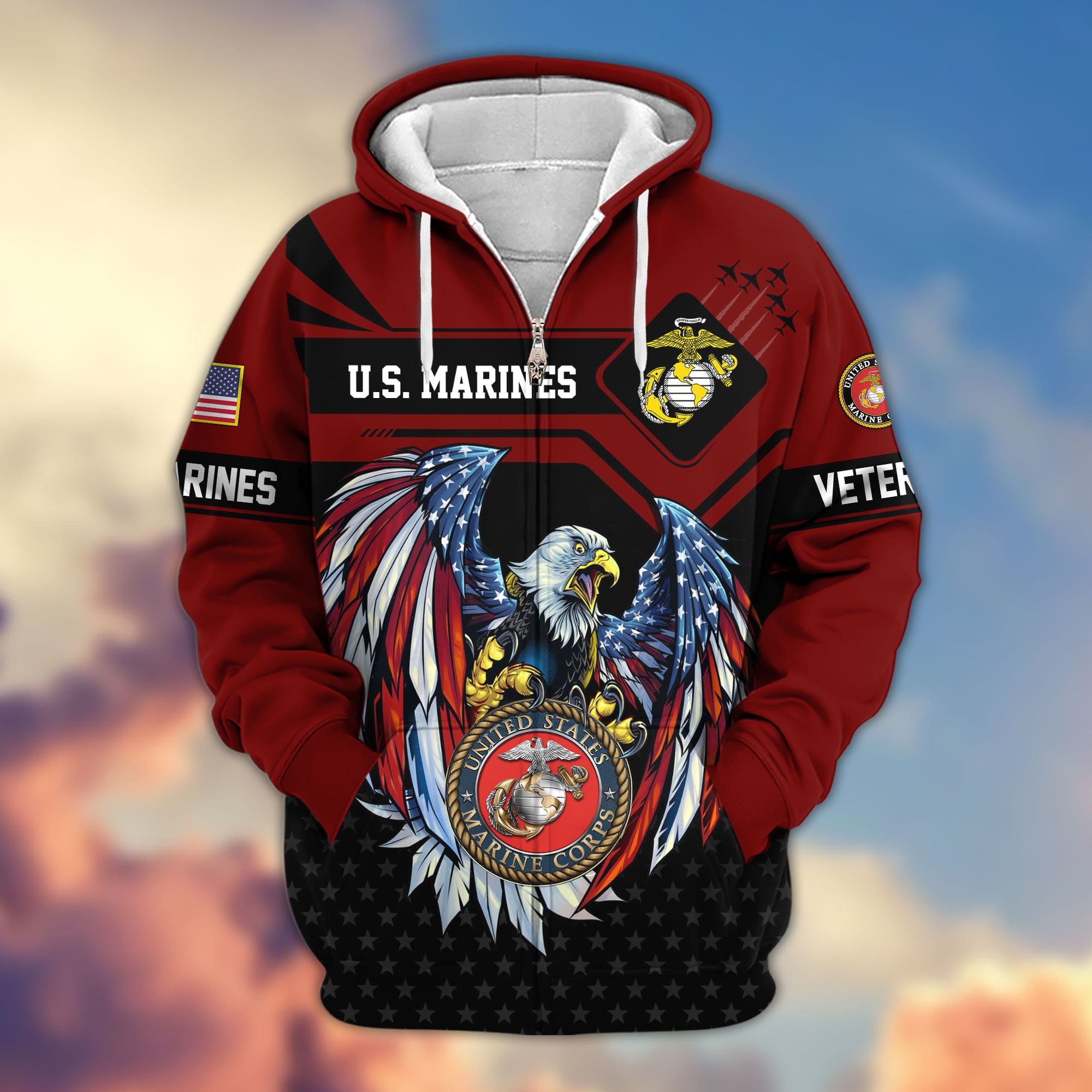 Premium US Veterans Zip Hoodie, Gifts For US Veterans, Gifts For Veterans Day