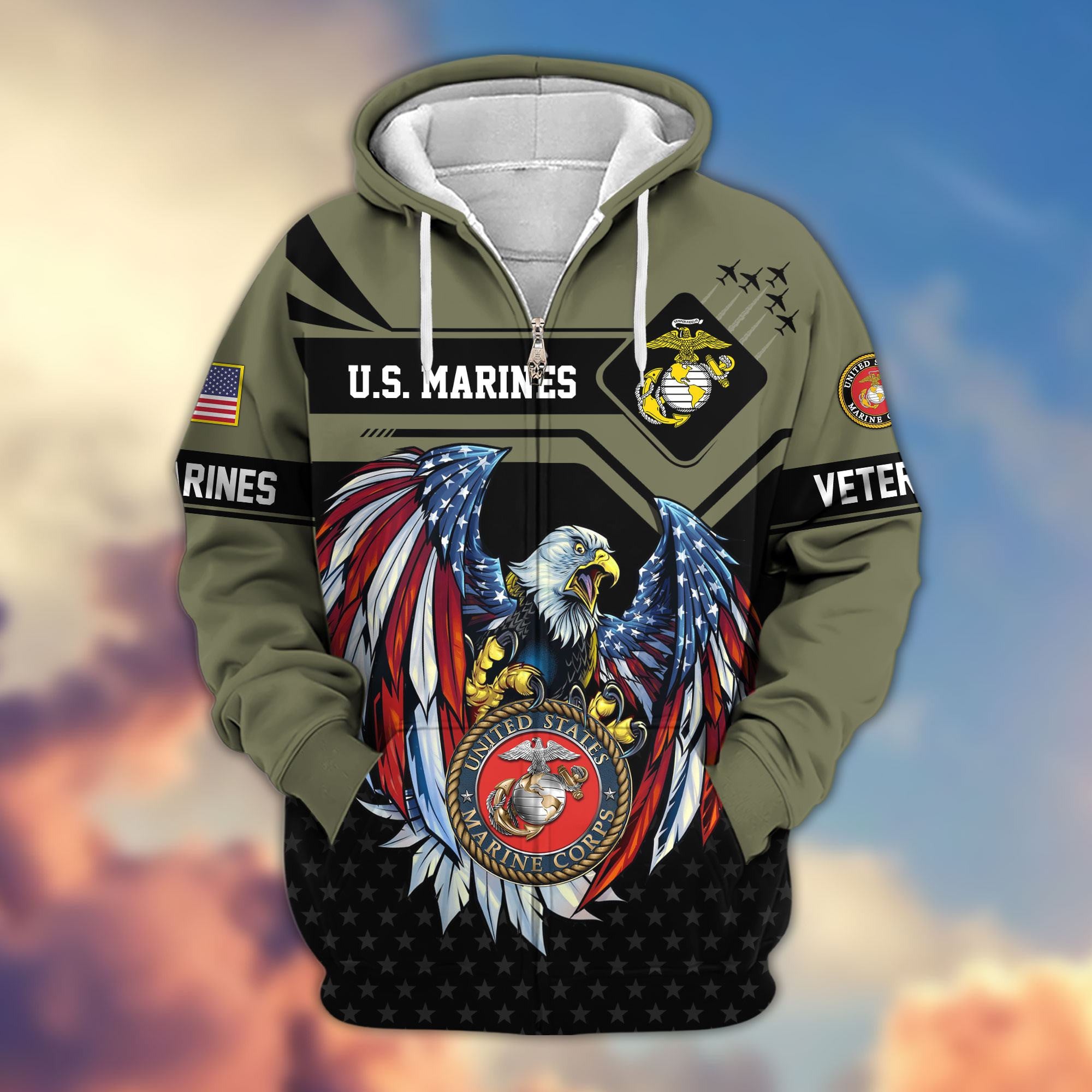Premium US Veterans Zip Hoodie, Gifts For US Veterans, Gifts For Veterans Day