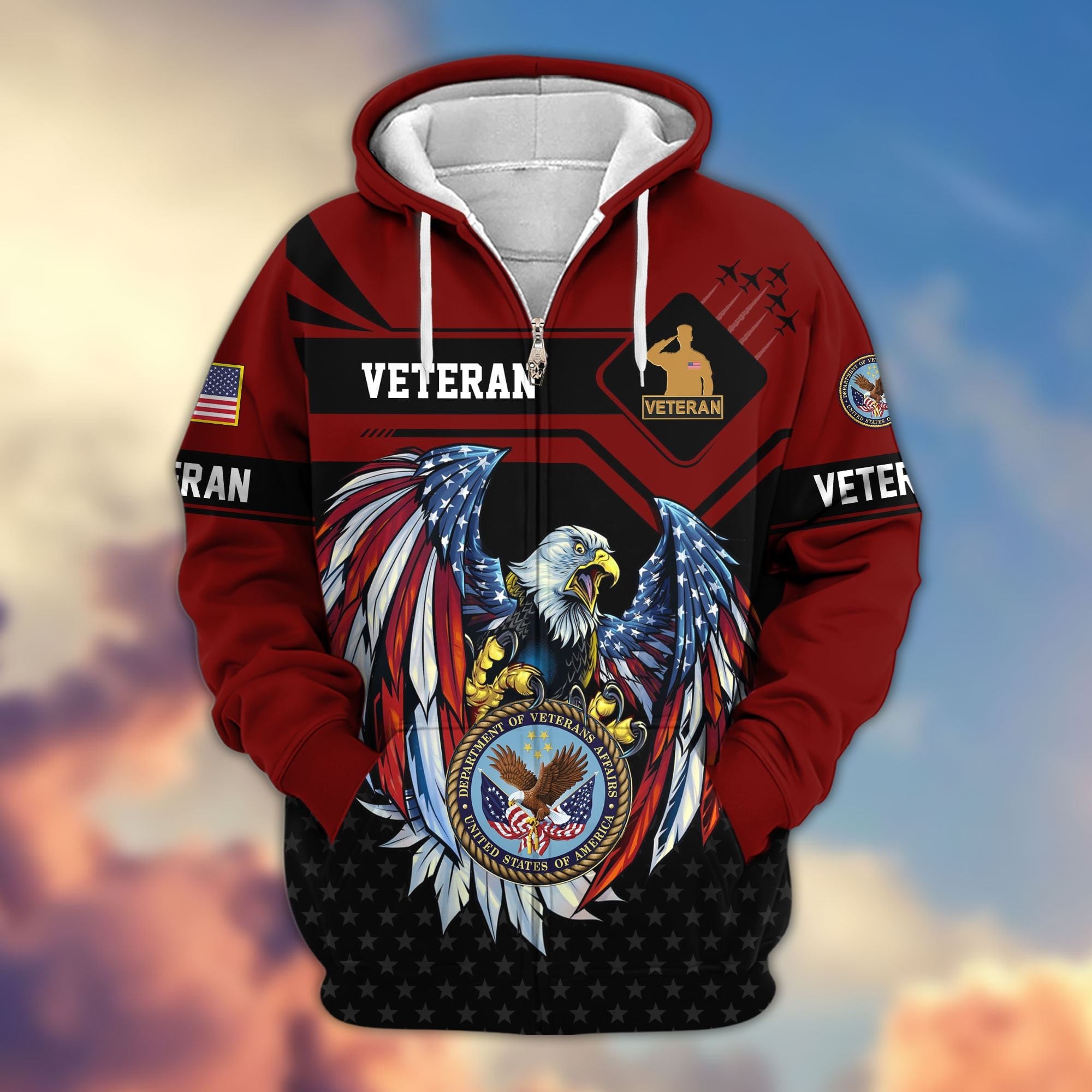 Premium US Veterans Zip Hoodie, Gifts For US Veterans, Gifts For Veterans Day