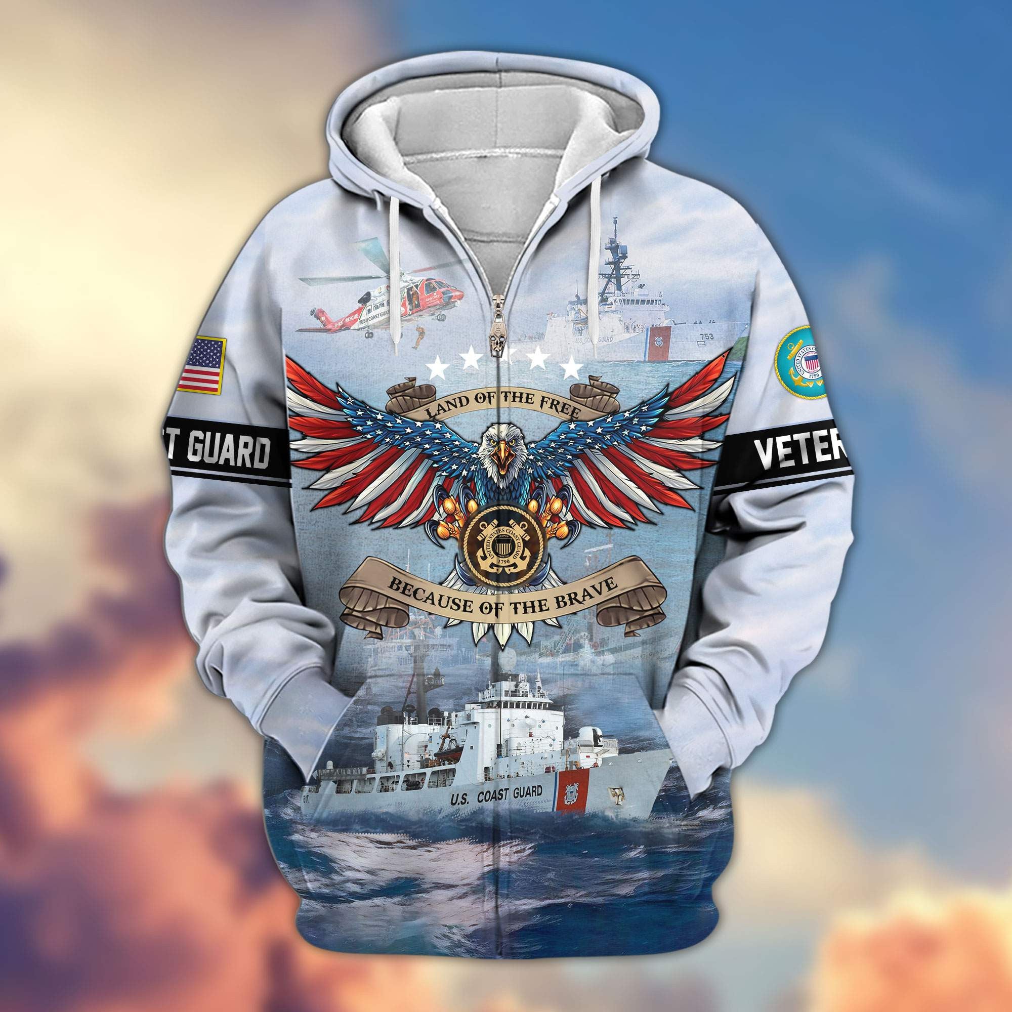 Premium Land Of The Free Because Of The Brave US Veterans Zip Hoodie, Gifts For US Veterans, Gifts For Veterans Day
