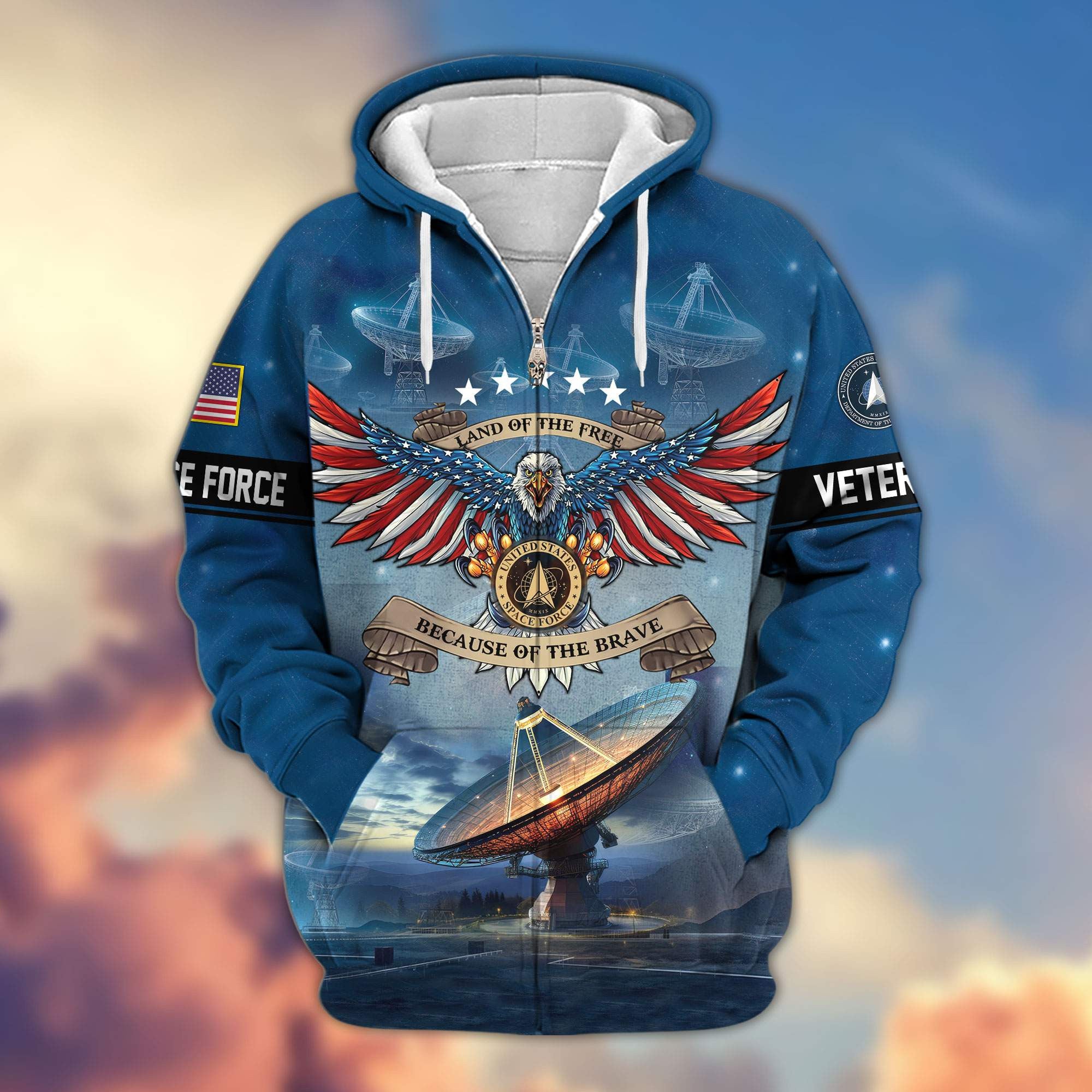 Premium Land Of The Free Because Of The Brave US Veterans Zip Hoodie, Gifts For US Veterans, Gifts For Veterans Day