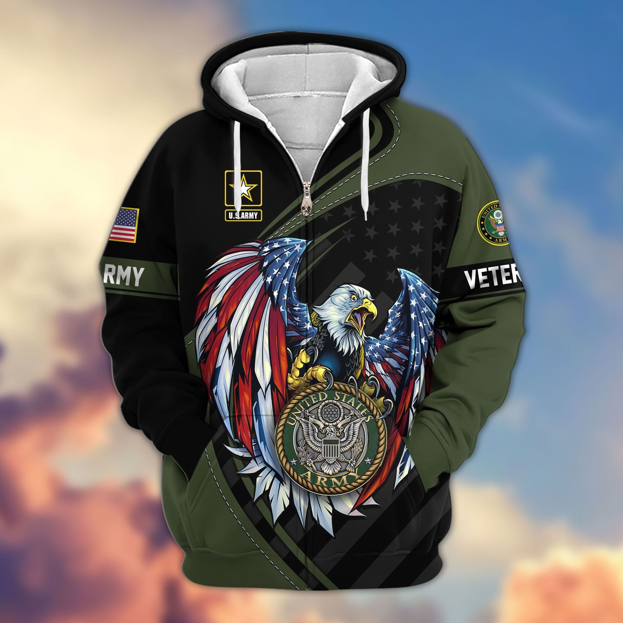 Premium US Veterans Zip Hoodie, Gifts For US Veterans, Gifts For Veterans Day