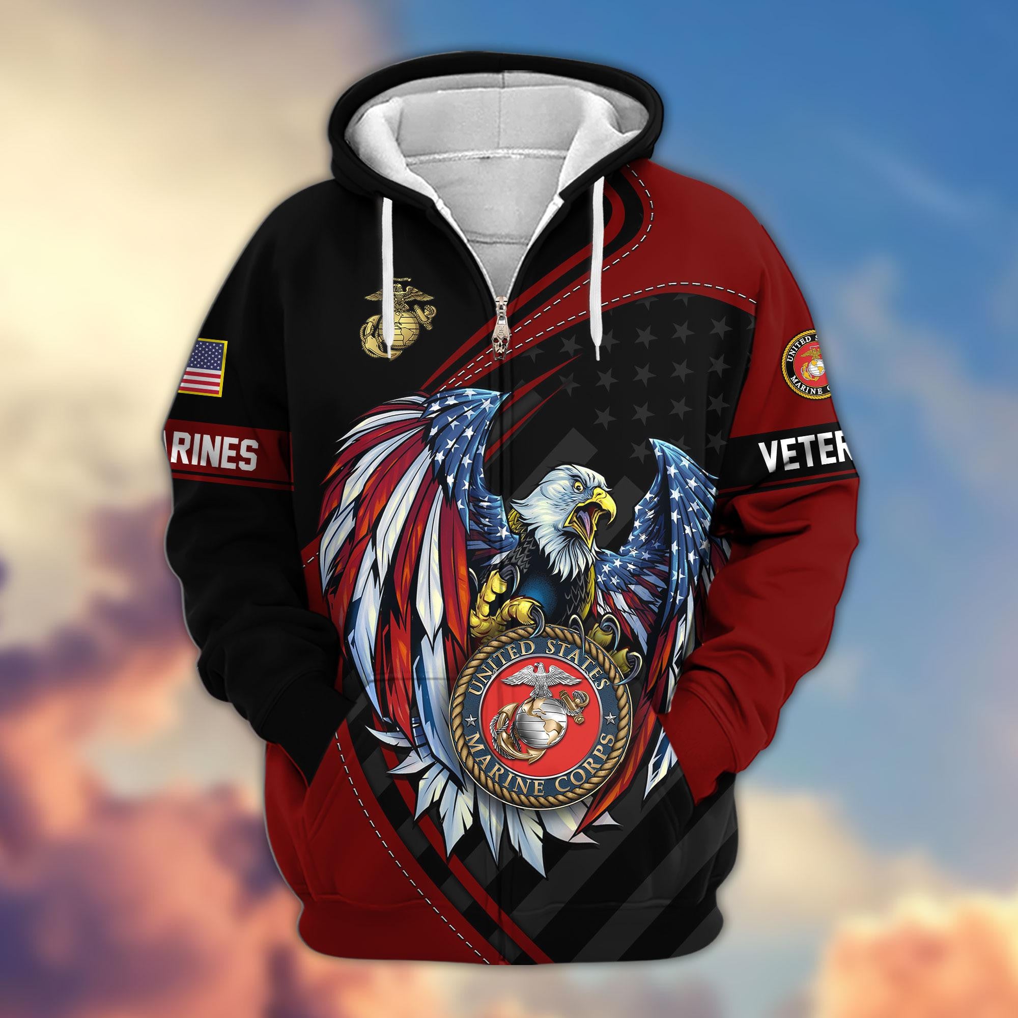 Premium US Veterans Zip Hoodie, Gifts For US Veterans, Gifts For Veterans Day