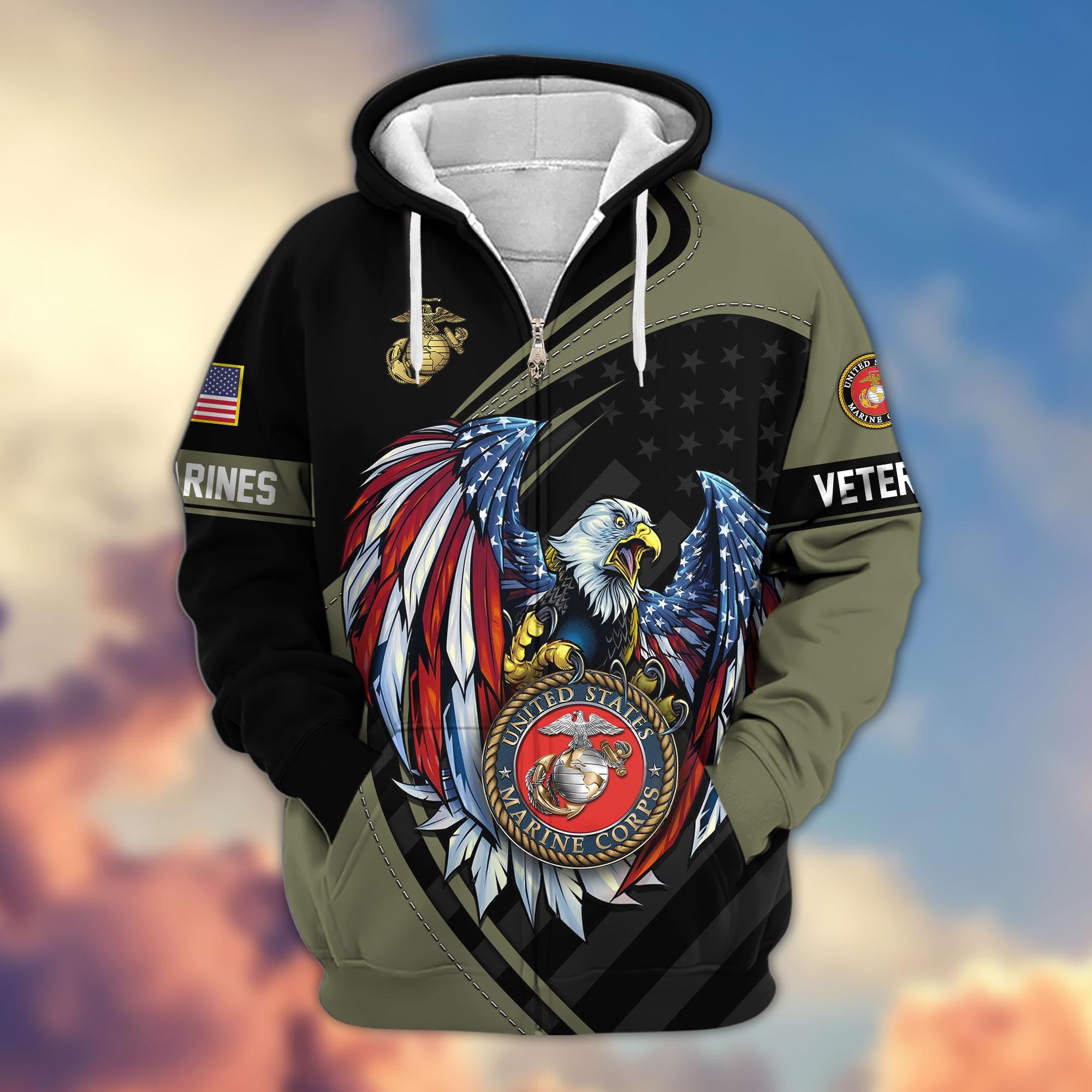 Premium US Veterans Zip Hoodie, Gifts For US Veterans, Gifts For Veterans Day