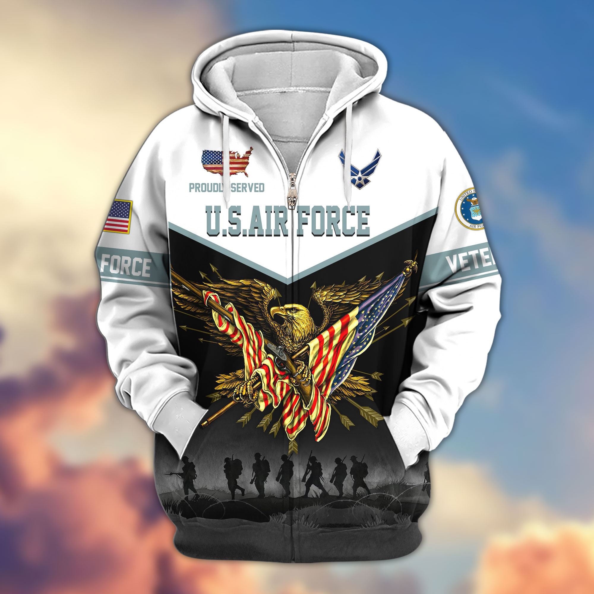 Premium US Veterans Zip Hoodie, Gifts For US Veterans, Gifts For Veterans Day