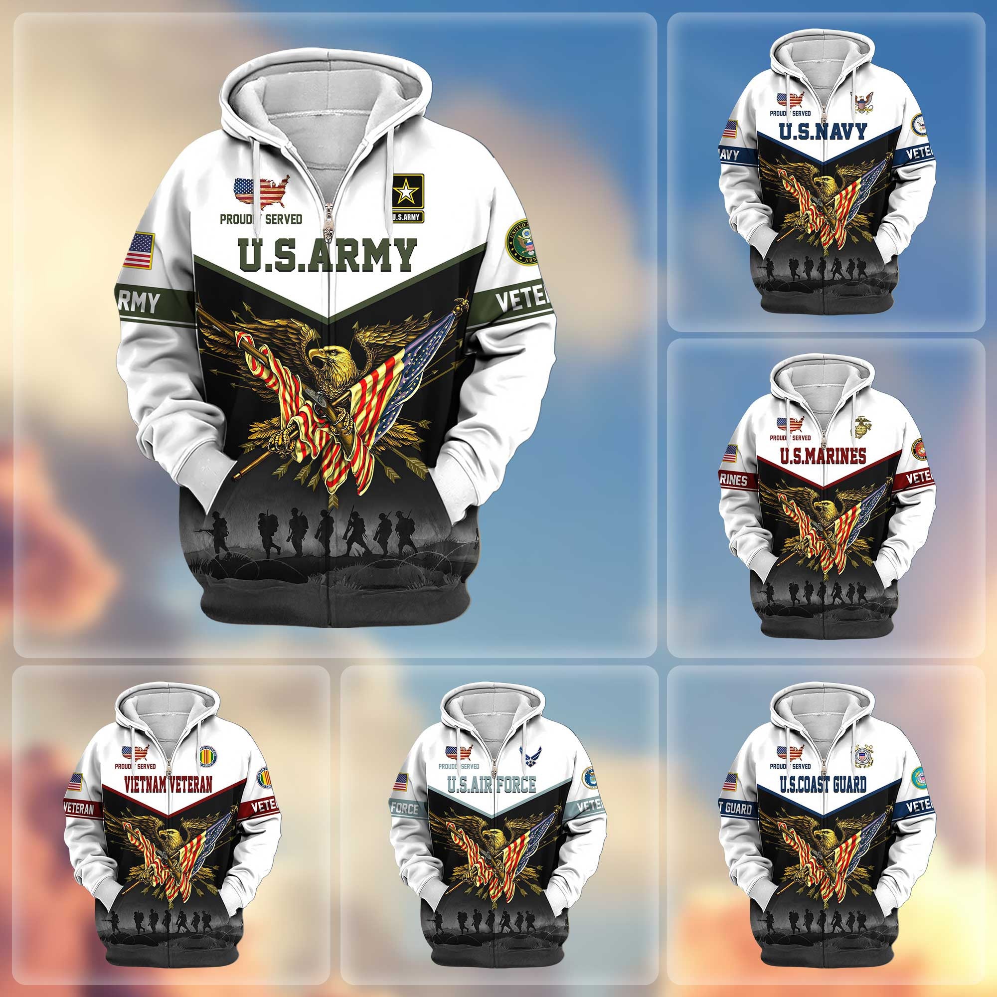 Premium US Veterans Zip Hoodie, Gifts For US Veterans, Gifts For Veterans Day