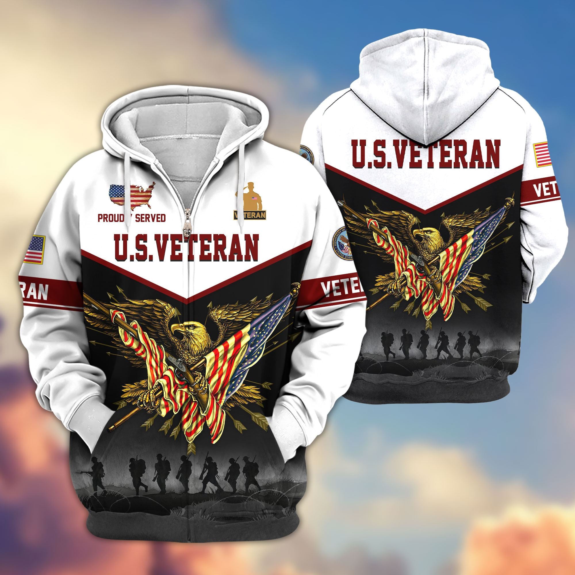 Premium US Veterans Zip Hoodie, Gifts For US Veterans, Gifts For Veterans Day