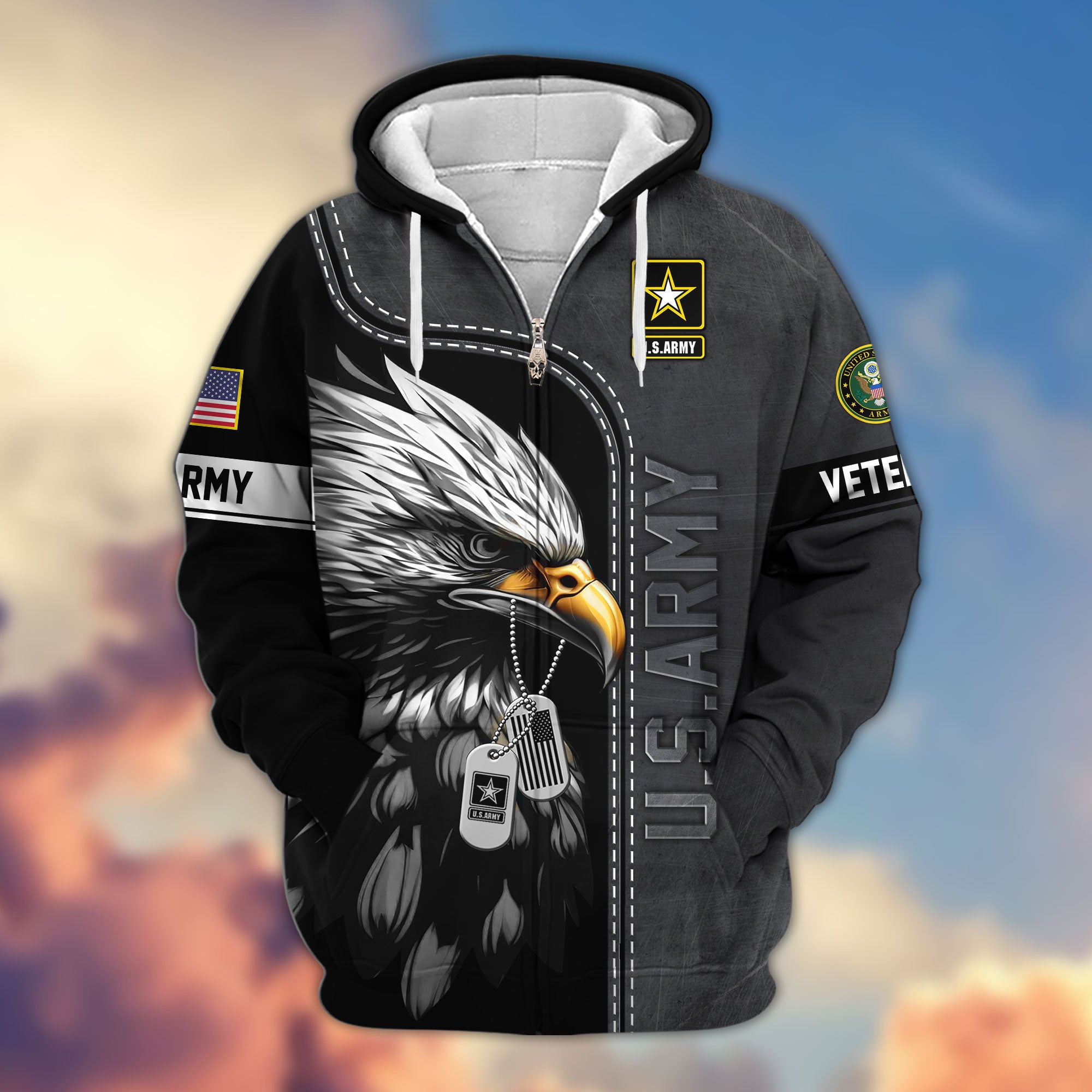 Premium US Veterans Zip Hoodie, Gifts For US Veterans, Gifts For Veterans Day