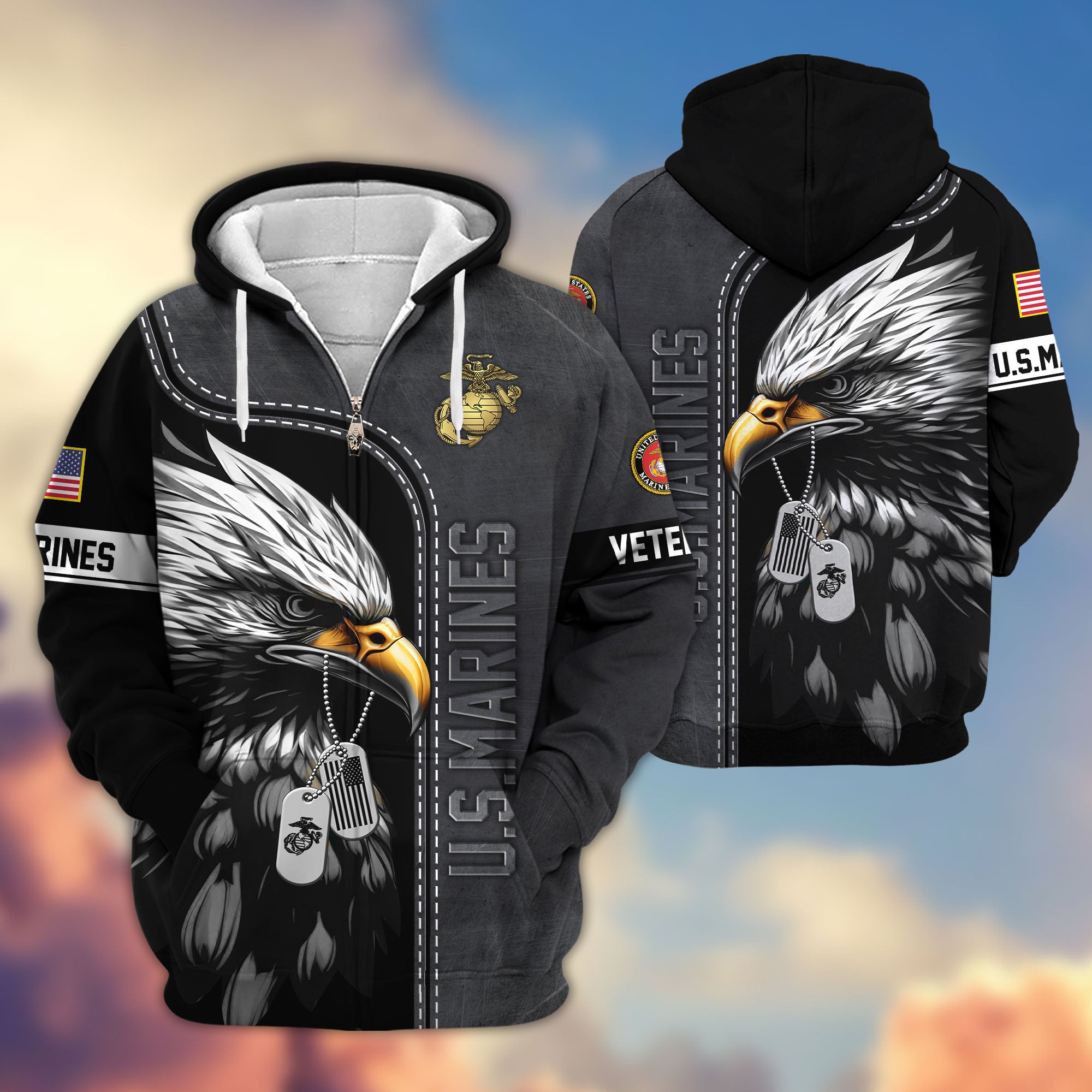 Premium US Veterans Zip Hoodie, Gifts For US Veterans, Gifts For Veterans Day
