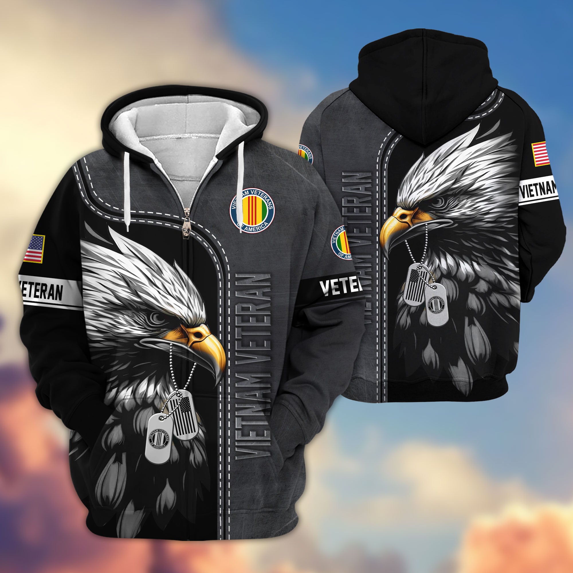 Premium US Veterans Zip Hoodie, Gifts For US Veterans, Gifts For Veterans Day