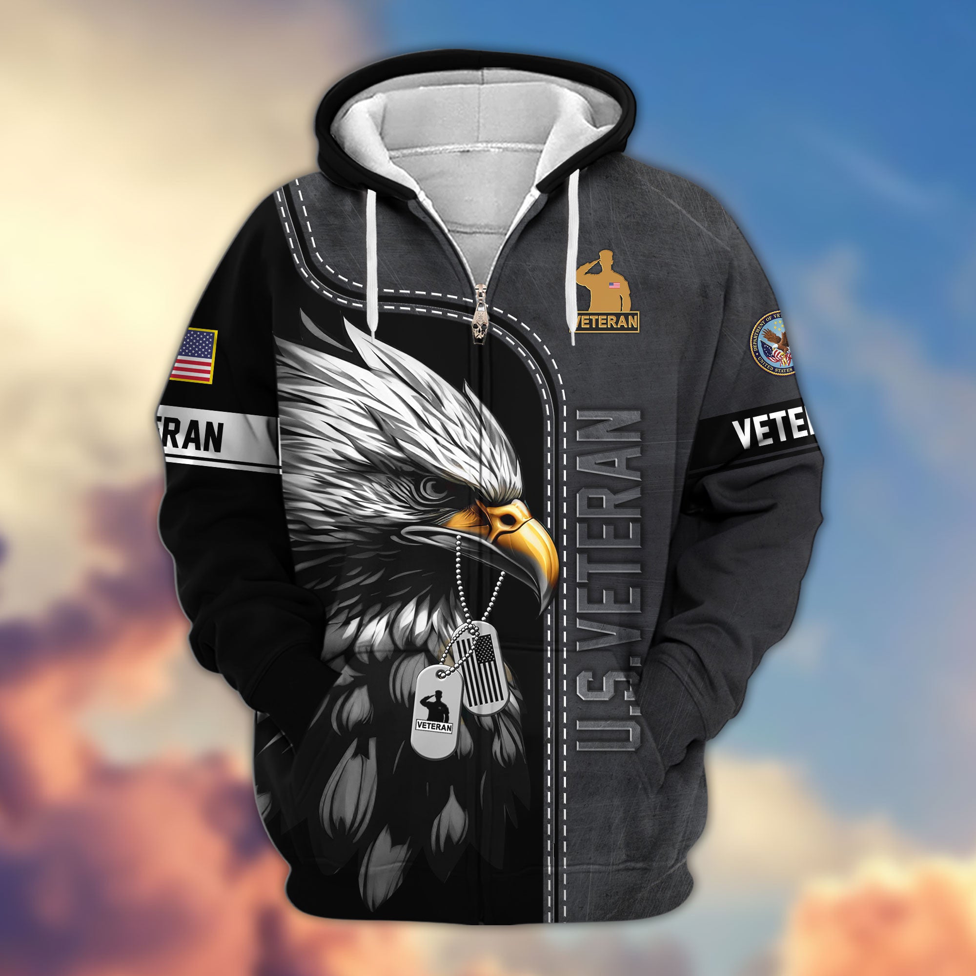 Premium US Veterans Zip Hoodie, Gifts For US Veterans, Gifts For Veterans Day