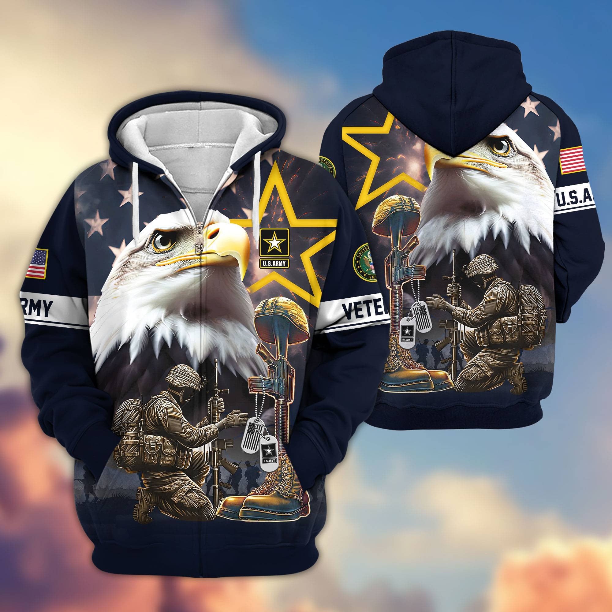 Premium Honoring All Who Served US Veterans Zip Hoodie, Gifts For US Veterans, Gifts For Veterans Day