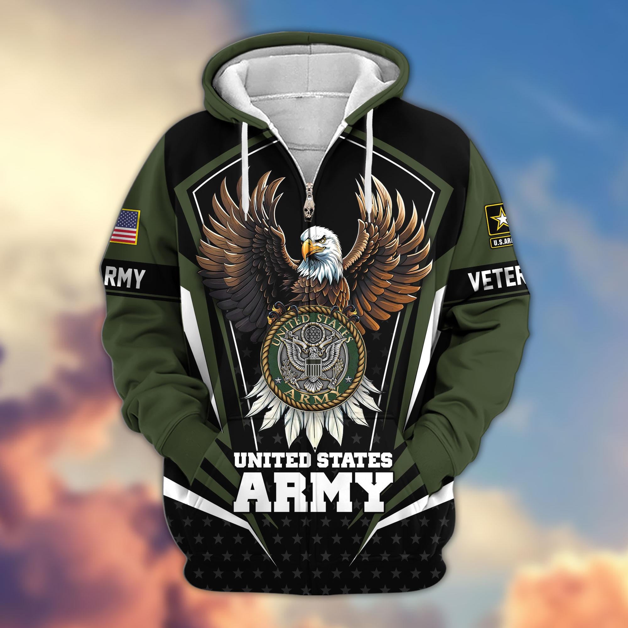 Premium US Veterans Zip Hoodie, Gifts For US Veterans, Gifts For Veterans Day