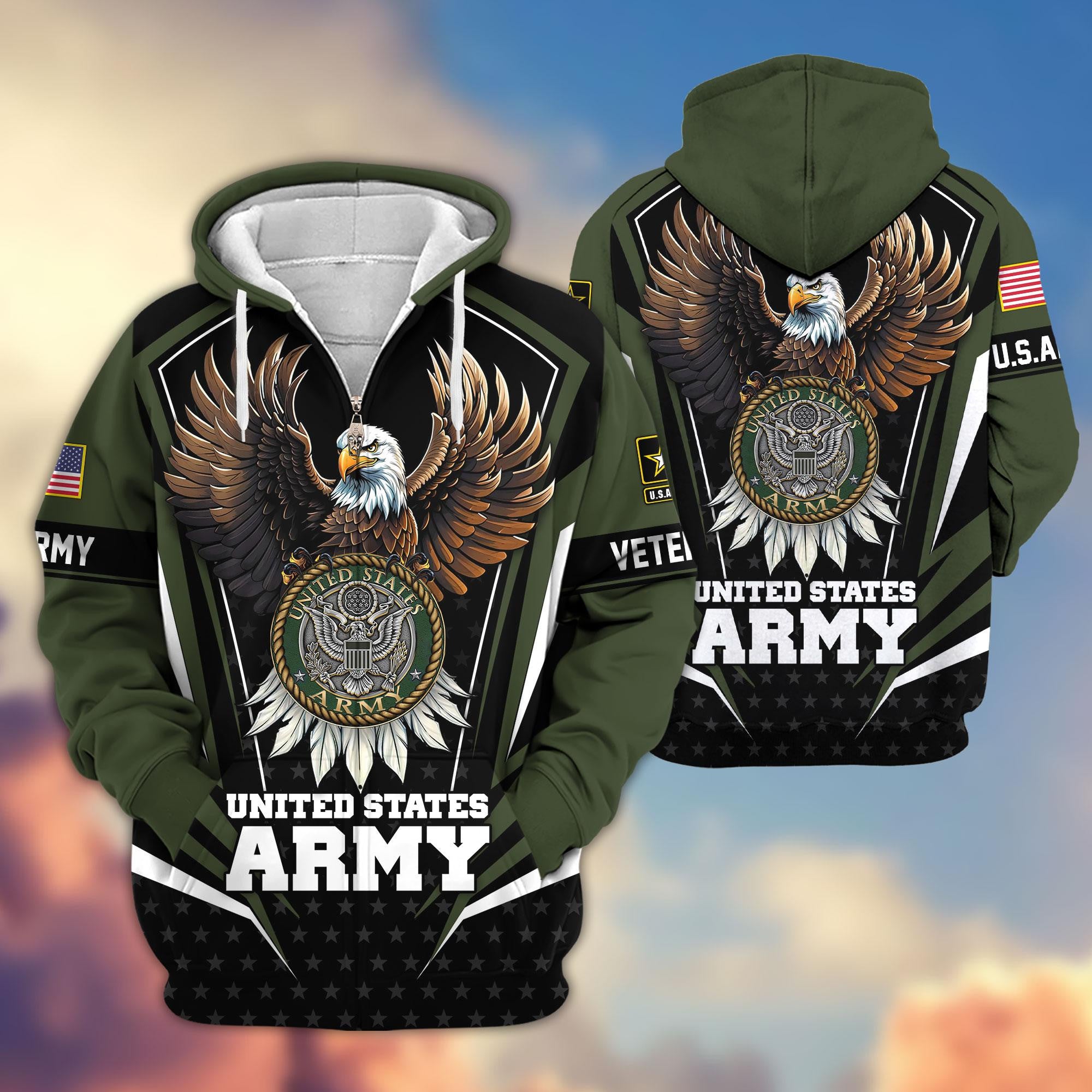 Premium US Veterans Zip Hoodie, Gifts For US Veterans, Gifts For Veterans Day