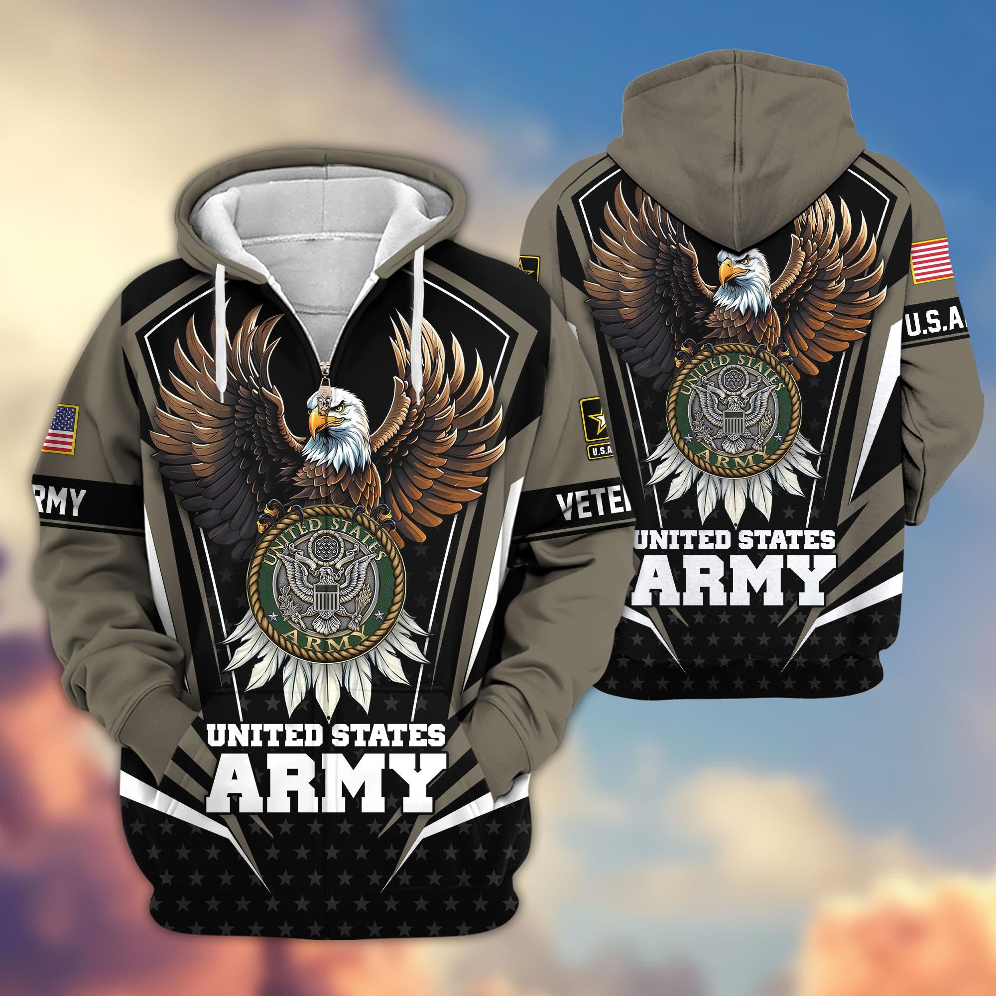 Premium US Veterans Zip Hoodie, Gifts For US Veterans, Gifts For Veterans Day