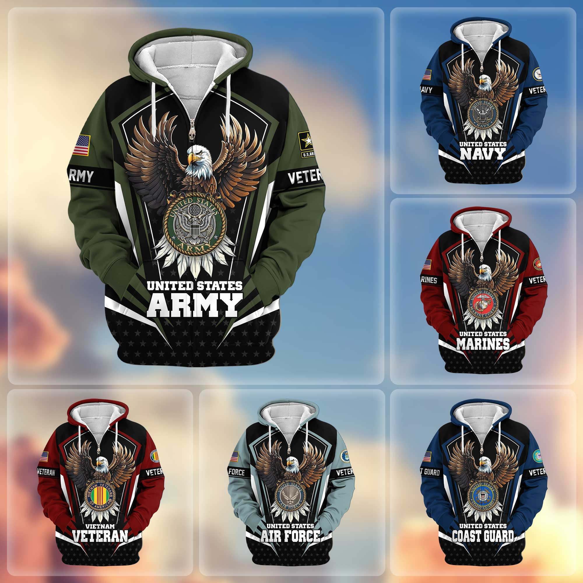 Premium US Veterans Zip Hoodie, Gifts For US Veterans, Gifts For Veterans Day