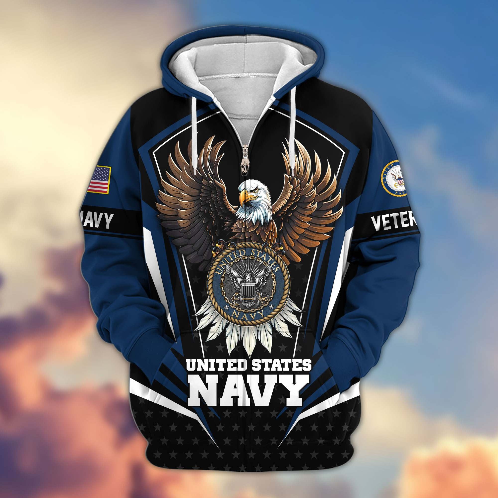 Premium US Veterans Zip Hoodie, Gifts For US Veterans, Gifts For Veterans Day