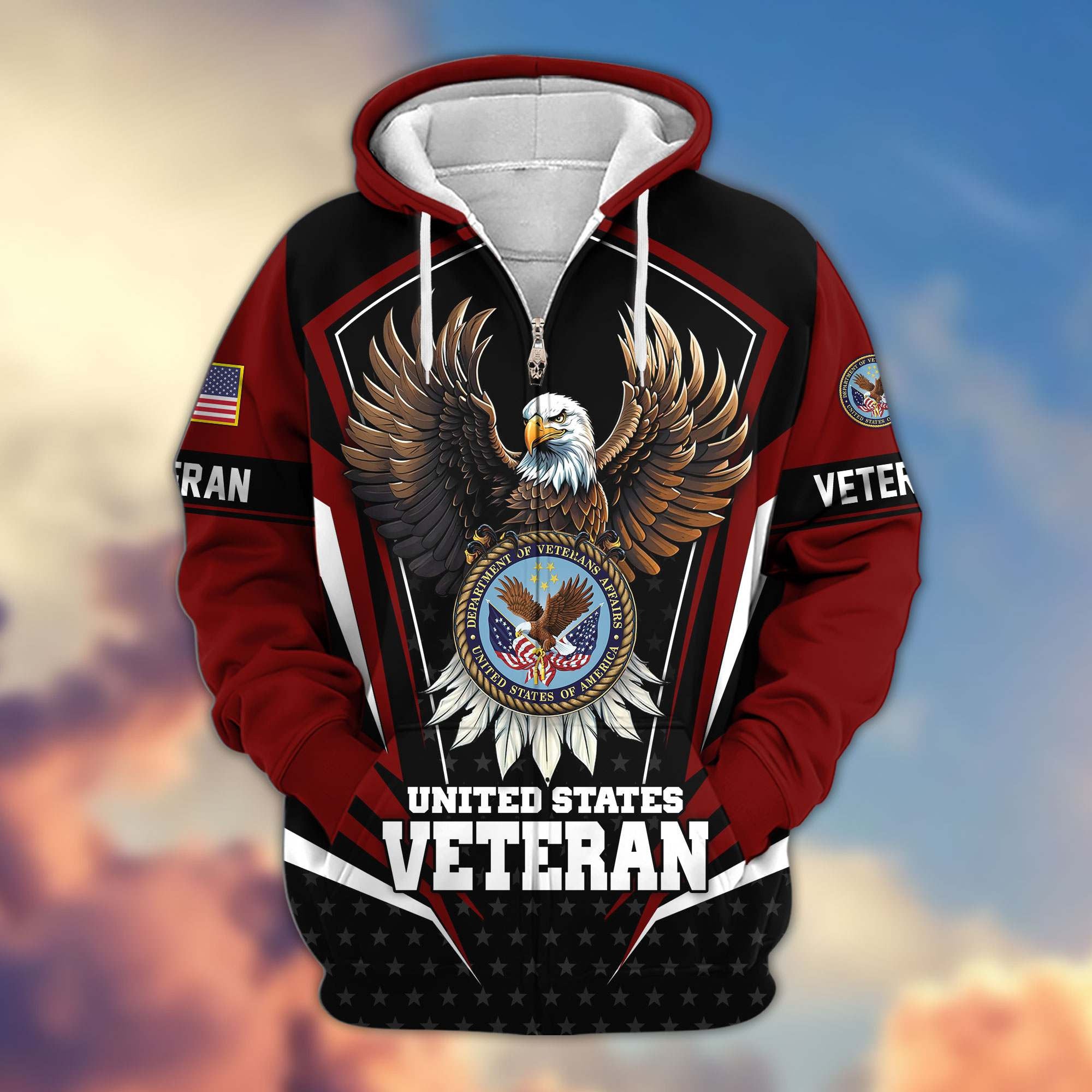 Premium US Veterans Zip Hoodie, Gifts For US Veterans, Gifts For Veterans Day
