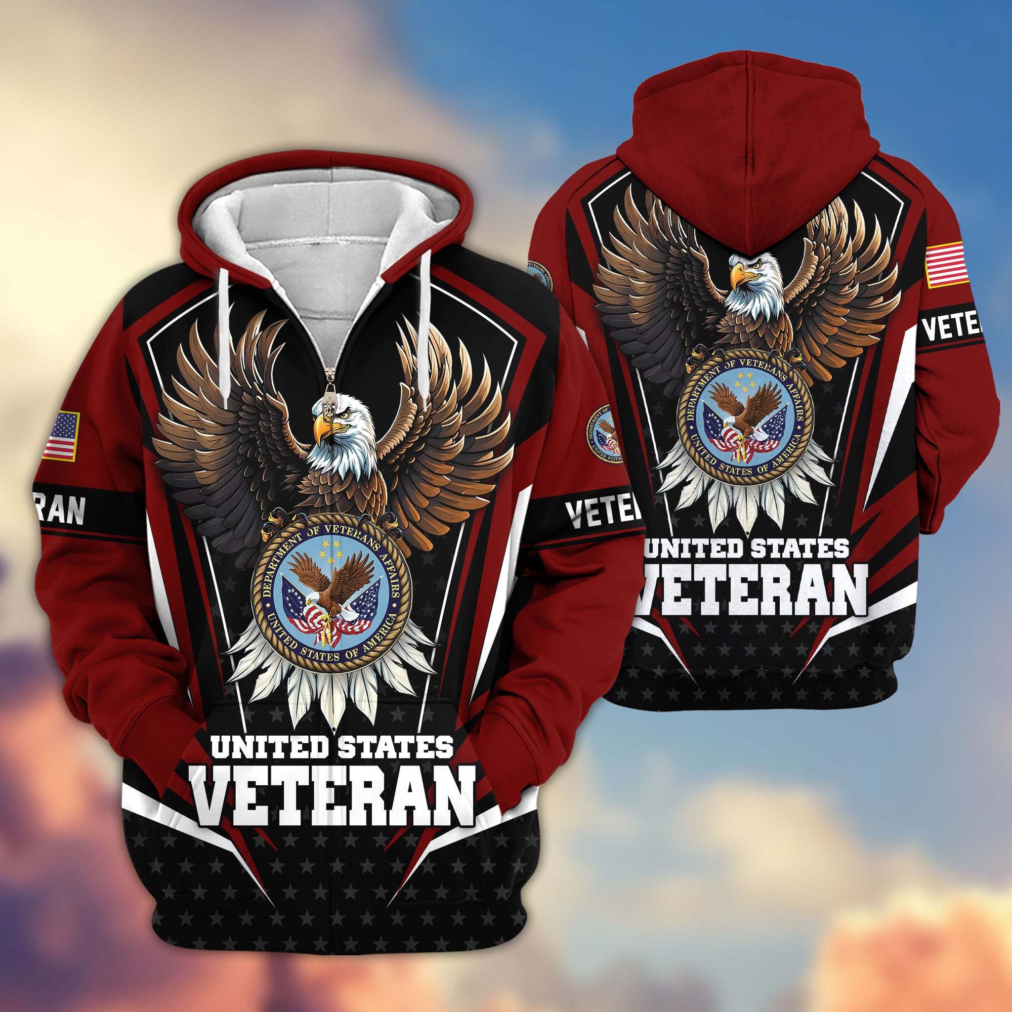 Premium US Veterans Zip Hoodie, Gifts For US Veterans, Gifts For Veterans Day