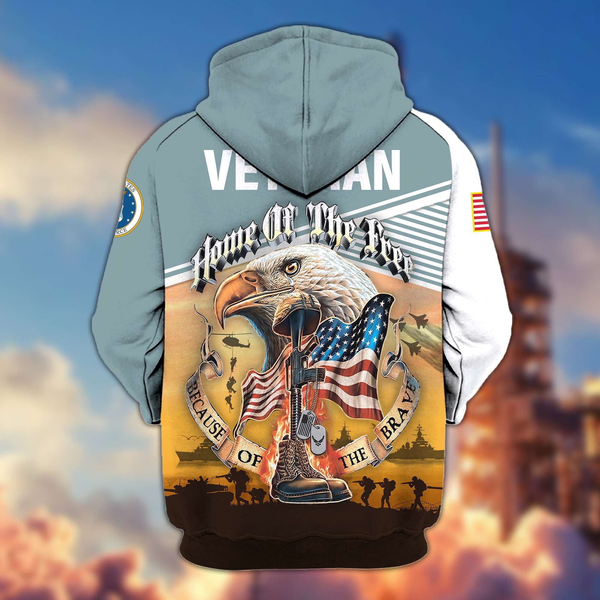 Premium US Veterans Zip Hoodie, Home Of The Free Because Of The Brave, Gifts For US Veterans