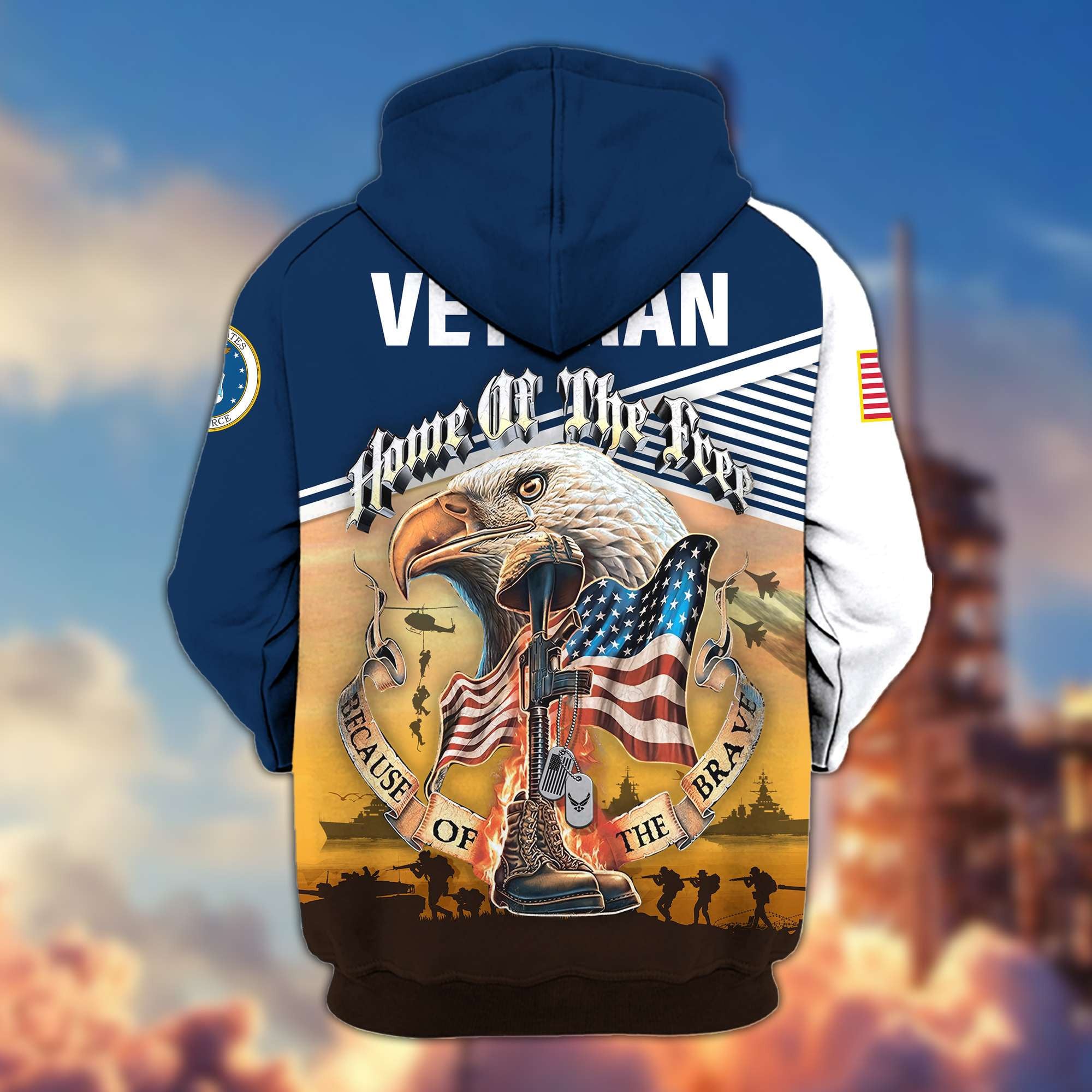 Premium US Veterans Zip Hoodie, Home Of The Free Because Of The Brave, Gifts For US Veterans