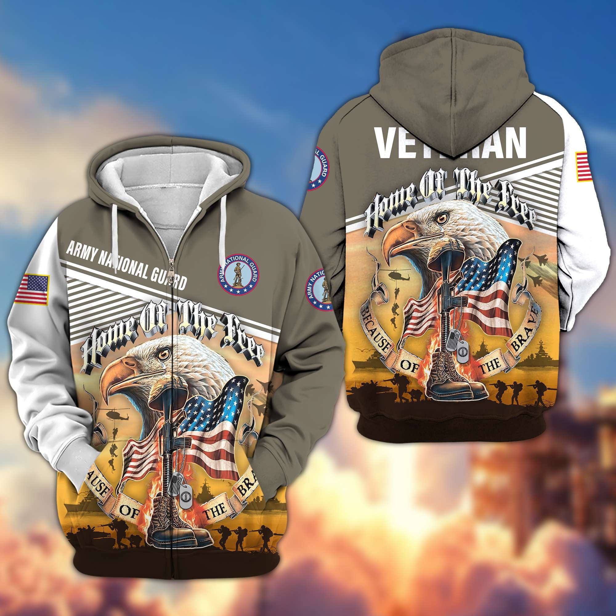 Premium US Veterans Zip Hoodie, Home Of The Free Because Of The Brave, Gifts For US Veterans