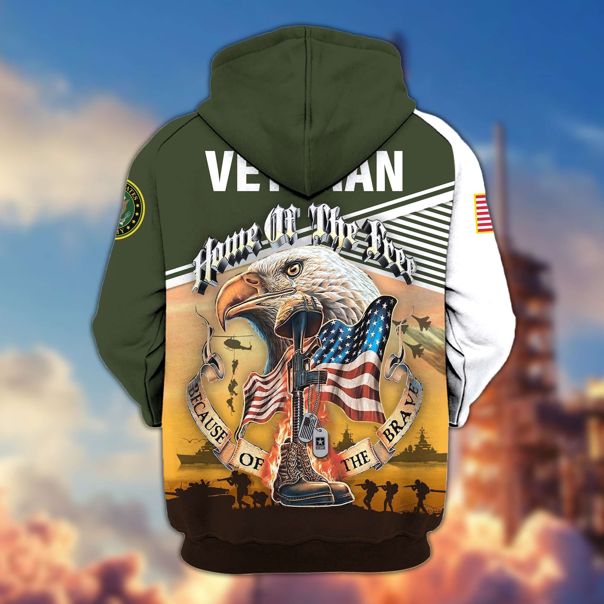Premium US Veterans Zip Hoodie, Home Of The Free Because Of The Brave, Gifts For US Veterans