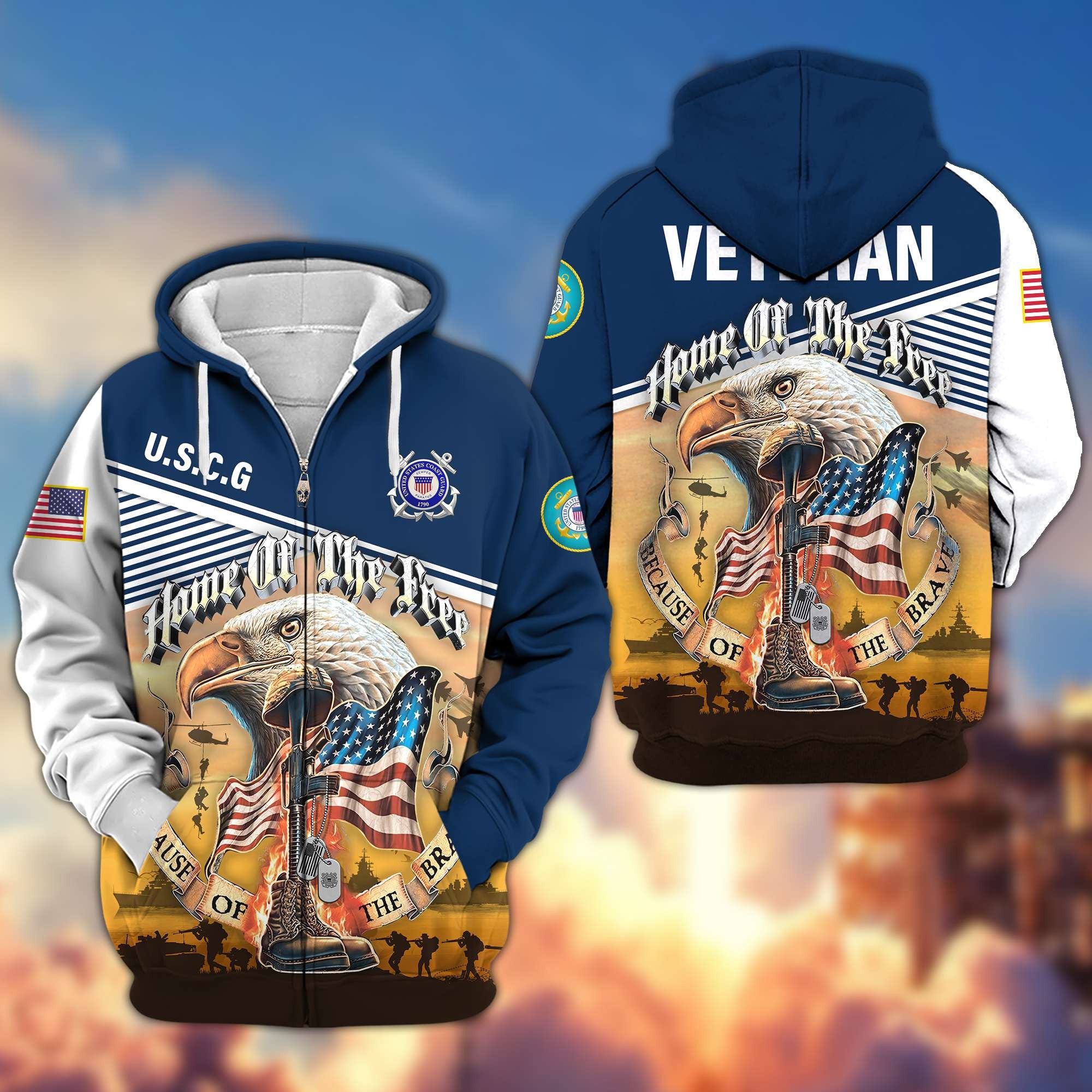 Premium US Veterans Zip Hoodie, Home Of The Free Because Of The Brave, Gifts For US Veterans