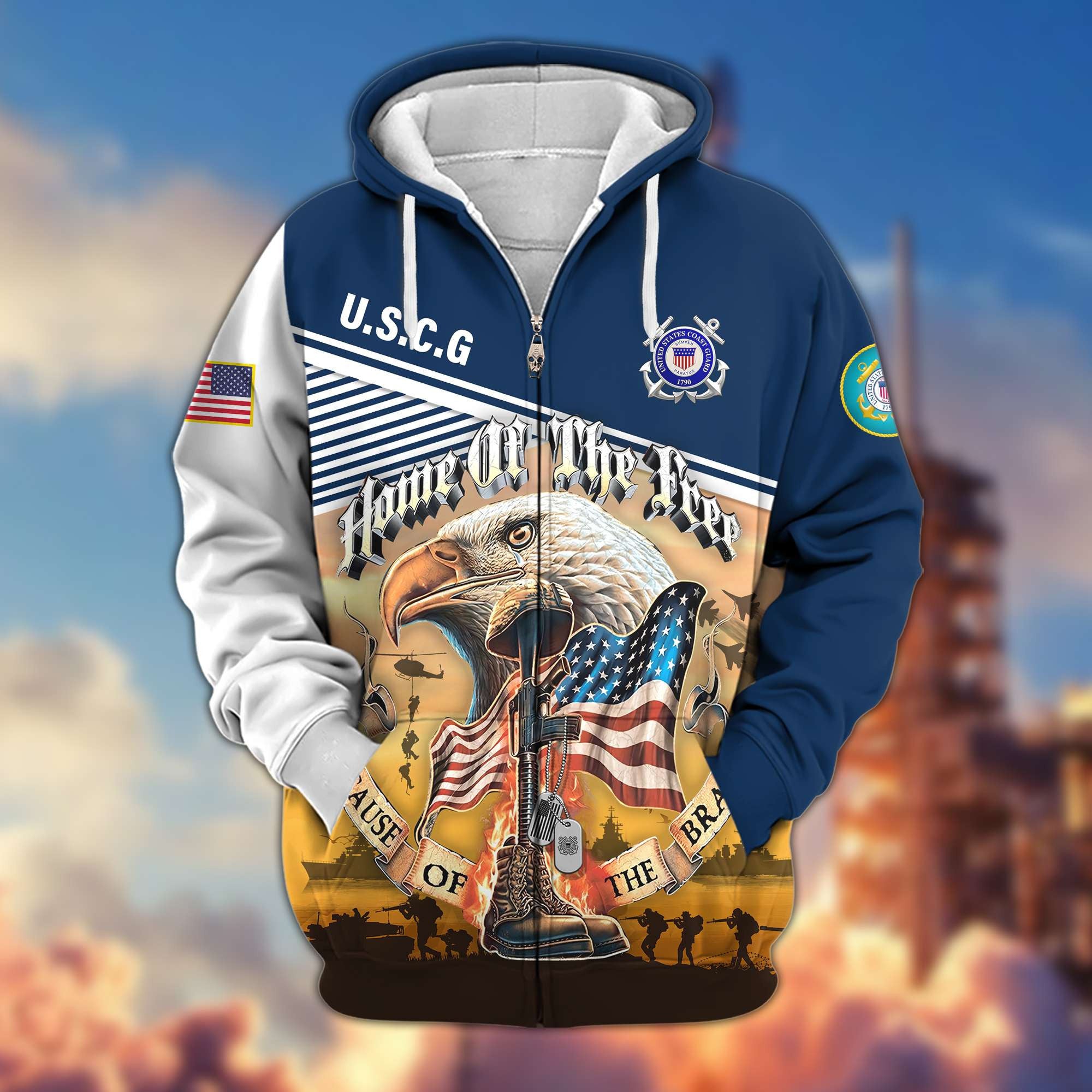 Premium US Veterans Zip Hoodie, Home Of The Free Because Of The Brave, Gifts For US Veterans