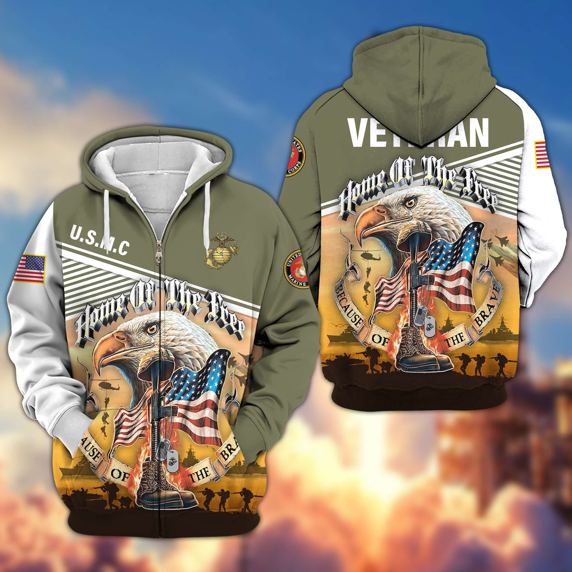 Premium US Veterans Zip Hoodie, Home Of The Free Because Of The Brave, Gifts For US Veterans
