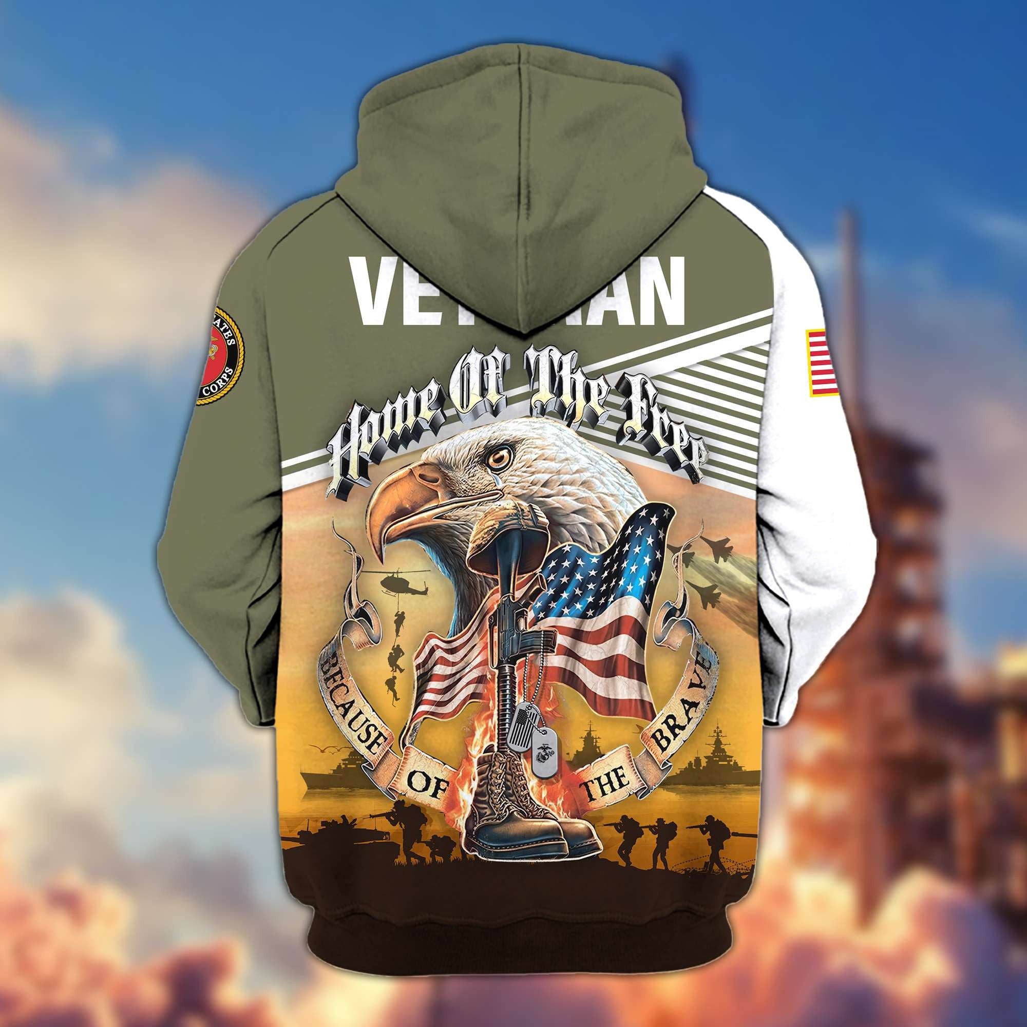 Premium US Veterans Zip Hoodie, Home Of The Free Because Of The Brave, Gifts For US Veterans