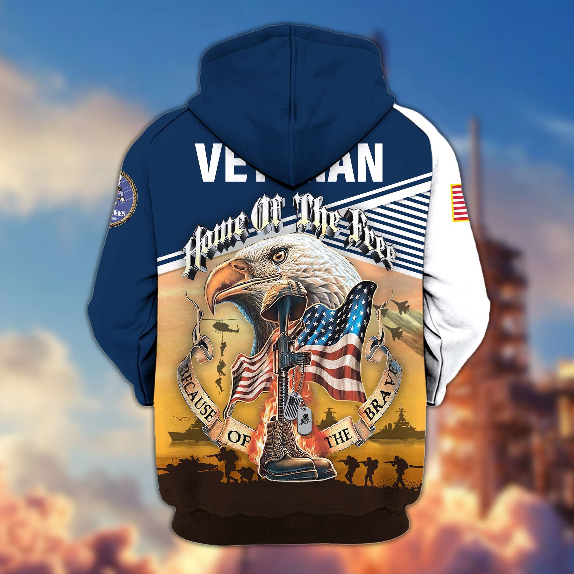 Premium US Veterans Zip Hoodie, Home Of The Free Because Of The Brave, Gifts For US Veterans
