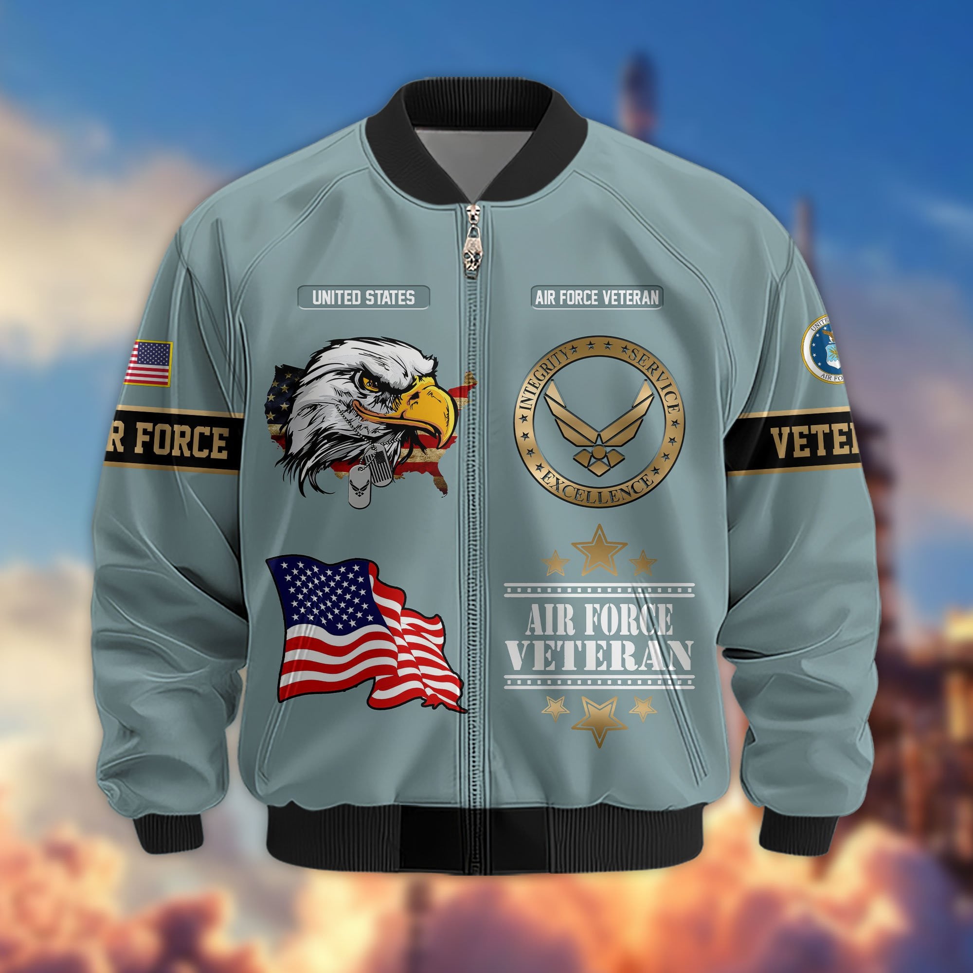 Premium Proudly Served US Veterans Bomber Jacket, Gifts For US Veterans, Gifts For Veterans Day