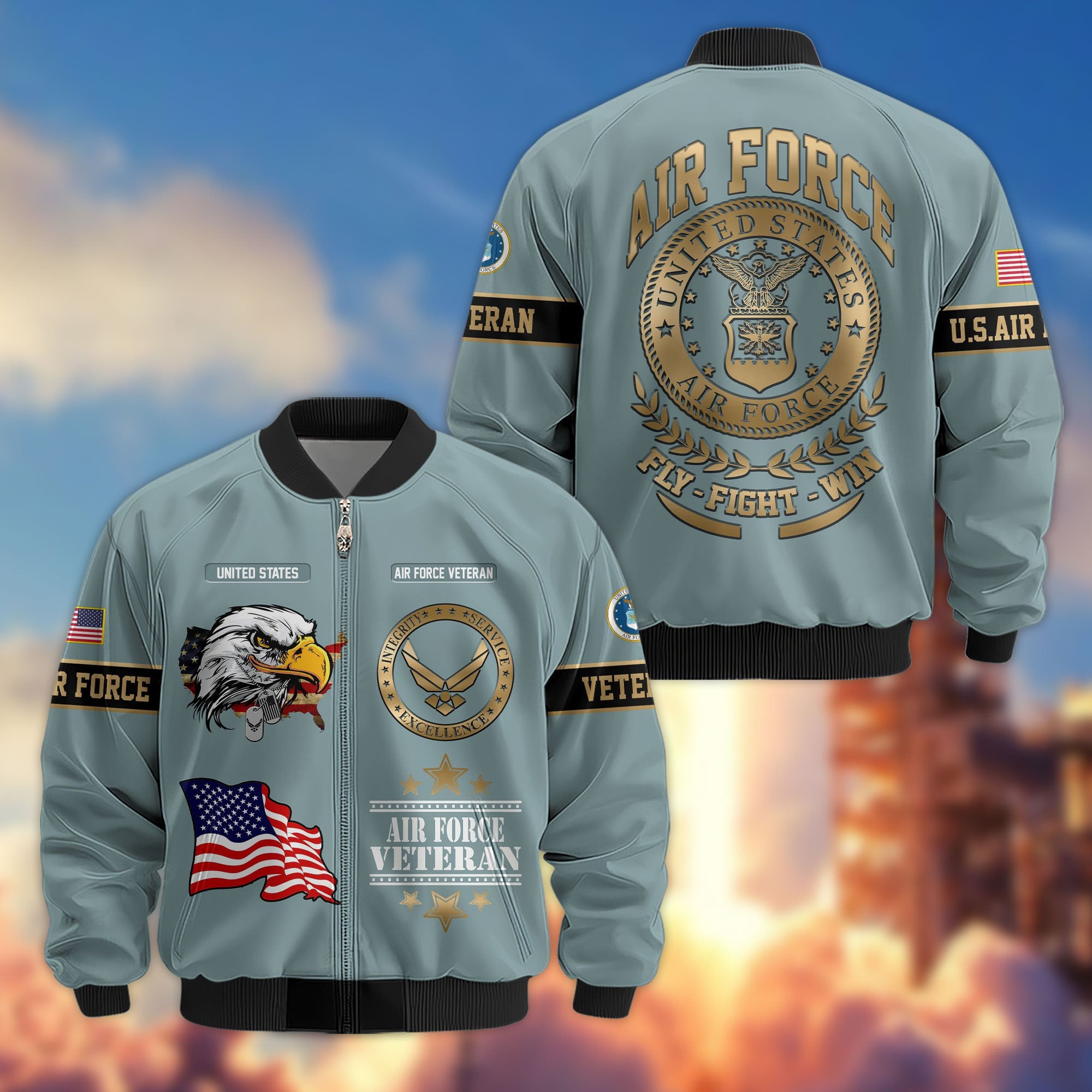 Premium Proudly Served US Veterans Bomber Jacket, Gifts For US Veterans, Gifts For Veterans Day