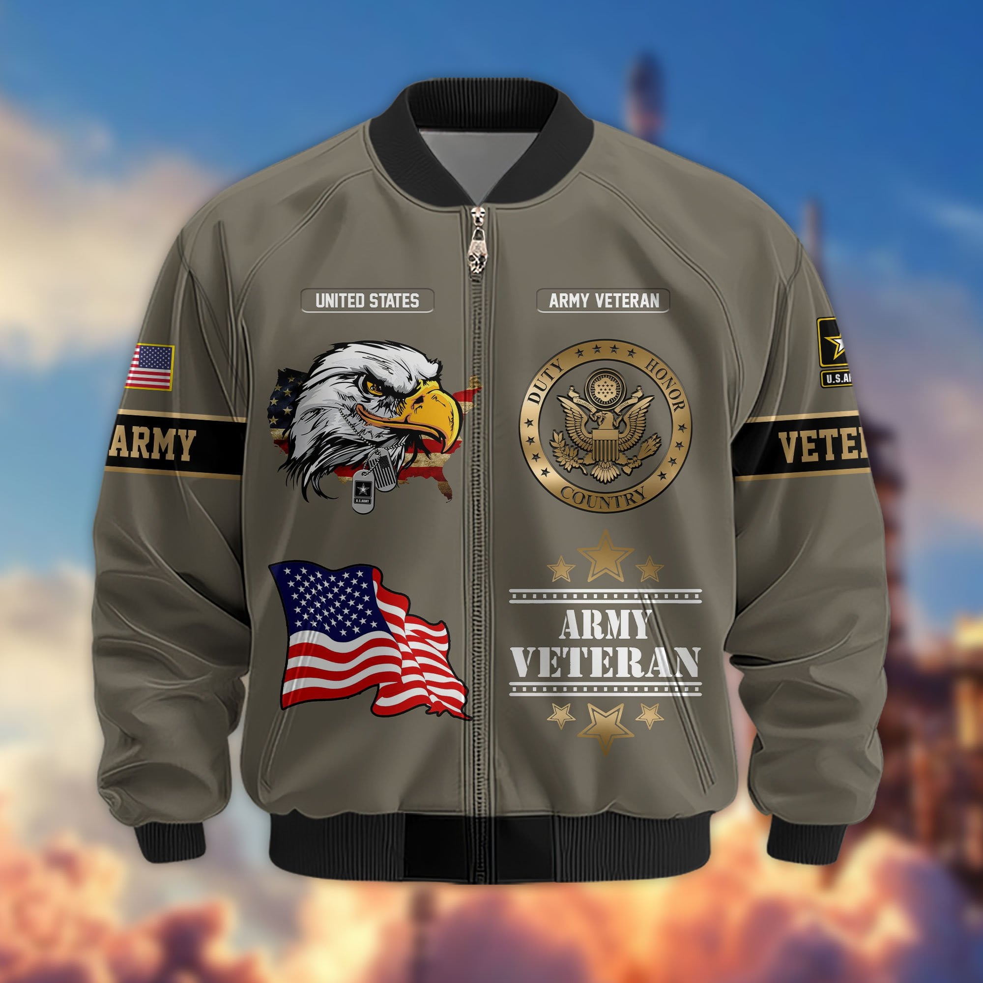 Premium Proudly Served US Veterans Bomber Jacket, Gifts For US Veterans, Gifts For Veterans Day