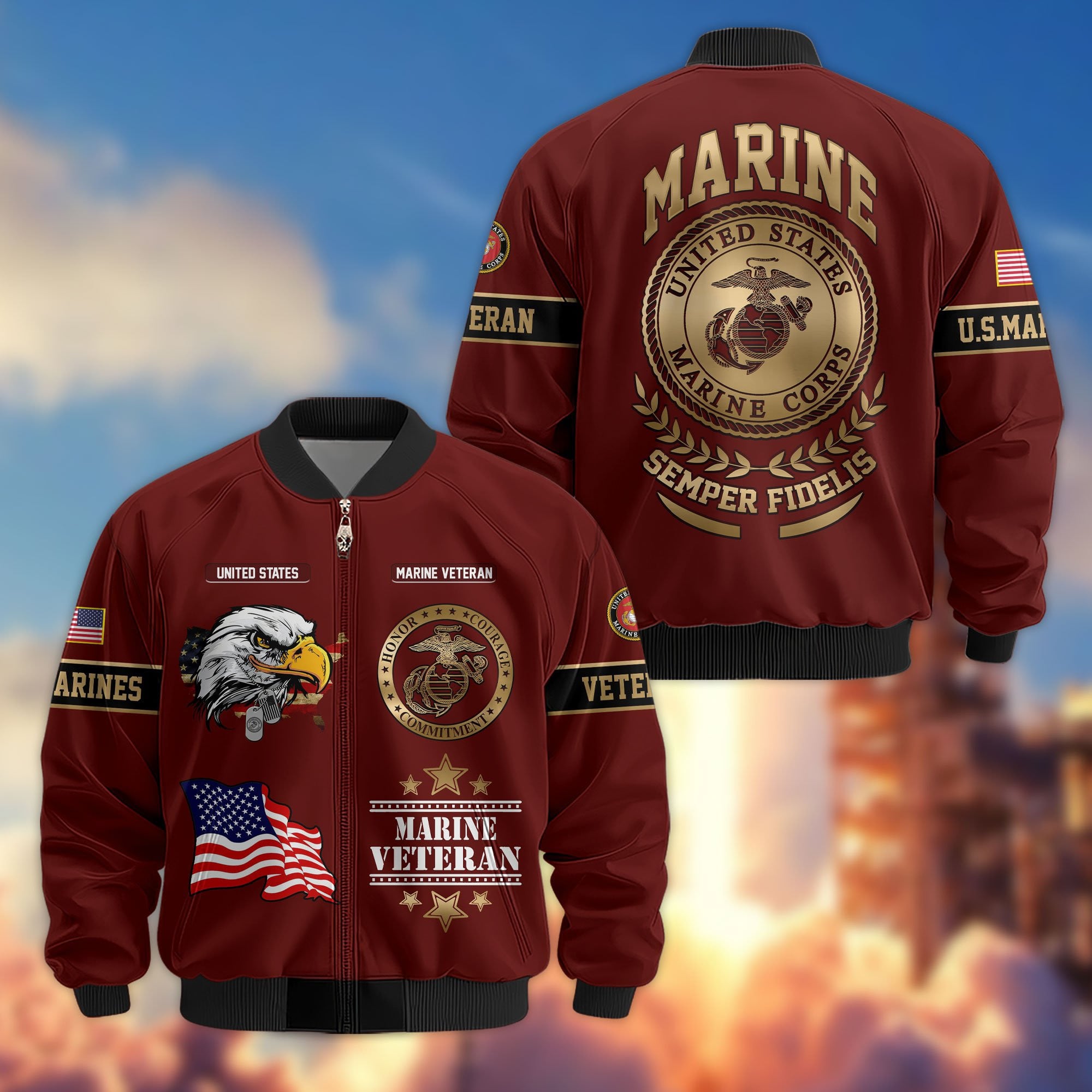 Premium Proudly Served US Veterans Bomber Jacket, Gifts For US Veterans, Gifts For Veterans Day
