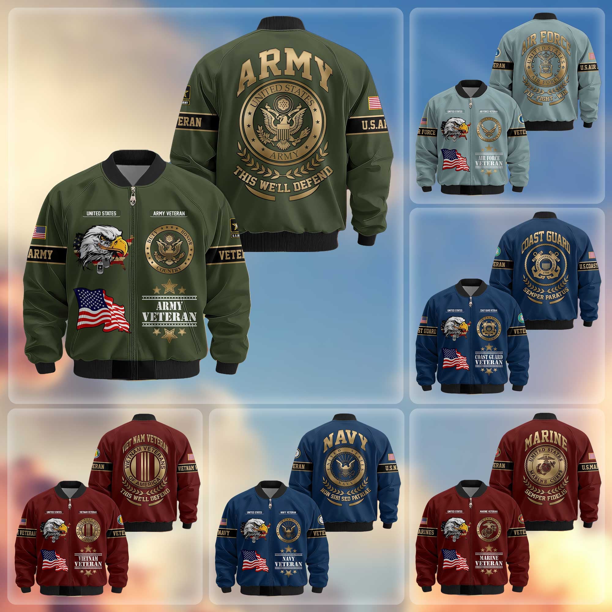 Premium Proudly Served US Veterans Bomber Jacket, Gifts For US Veterans, Gifts For Veterans Day