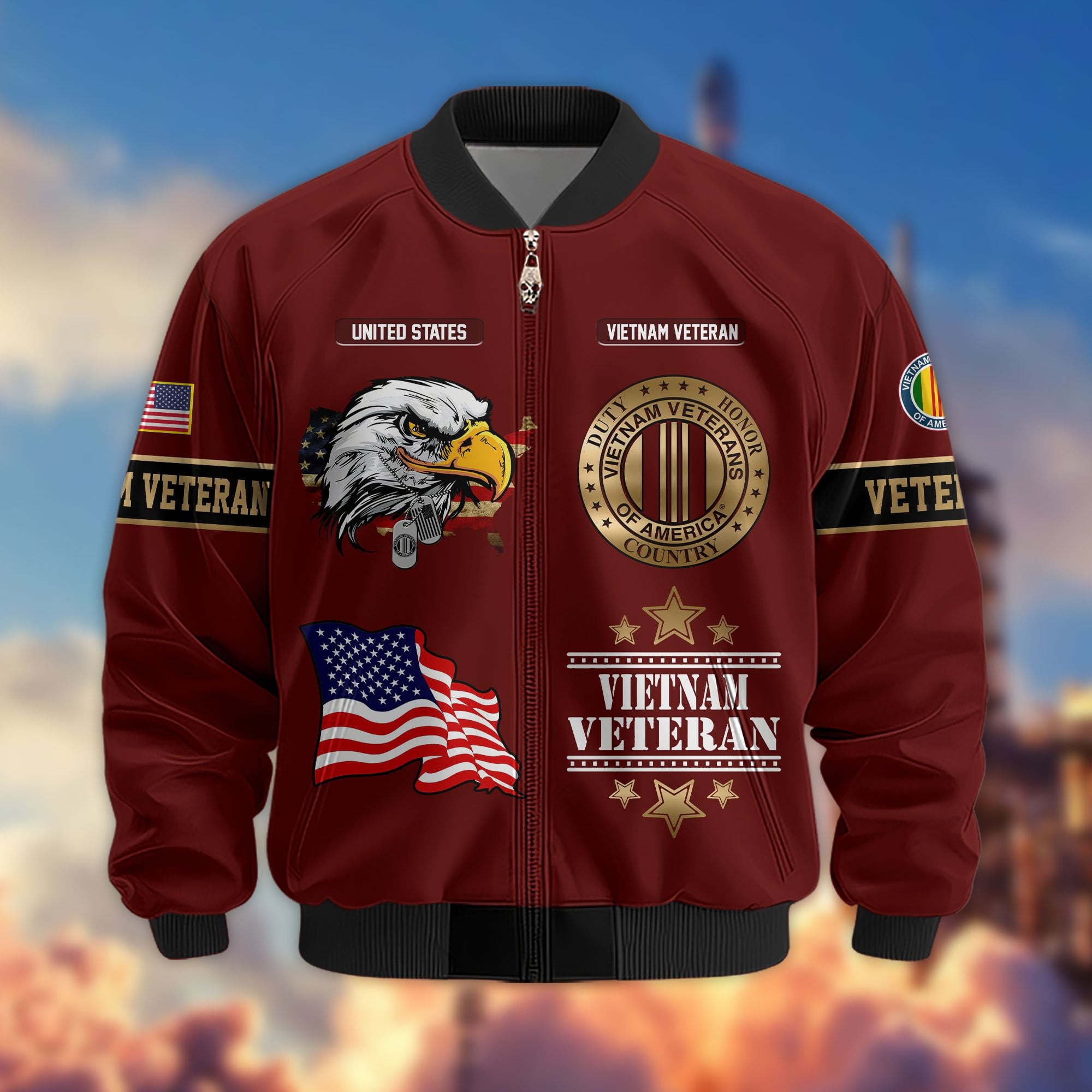 Premium Proudly Served US Veterans Bomber Jacket, Gifts For US Veterans, Gifts For Veterans Day