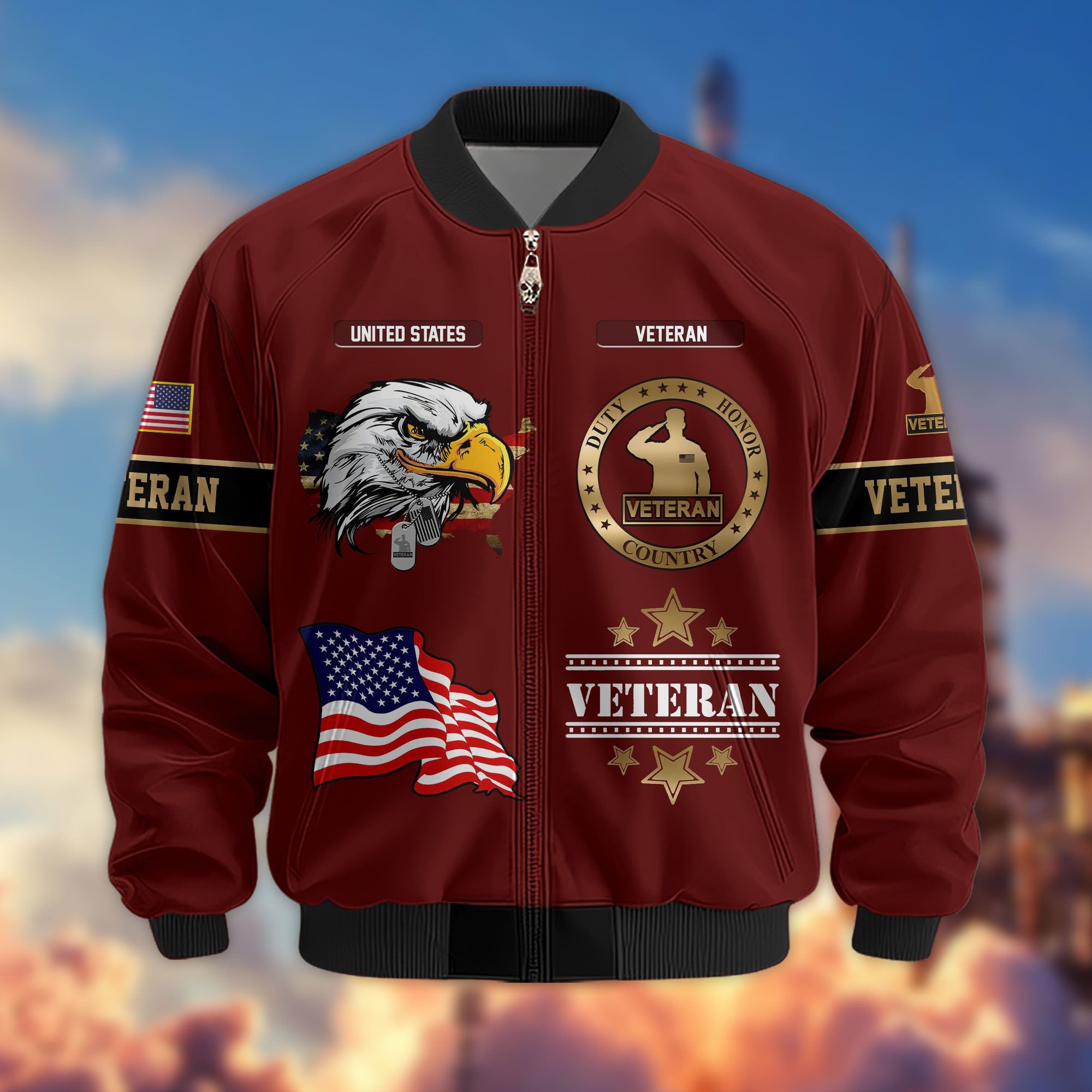 Premium Proudly Served US Veterans Bomber Jacket, Gifts For US Veterans, Gifts For Veterans Day