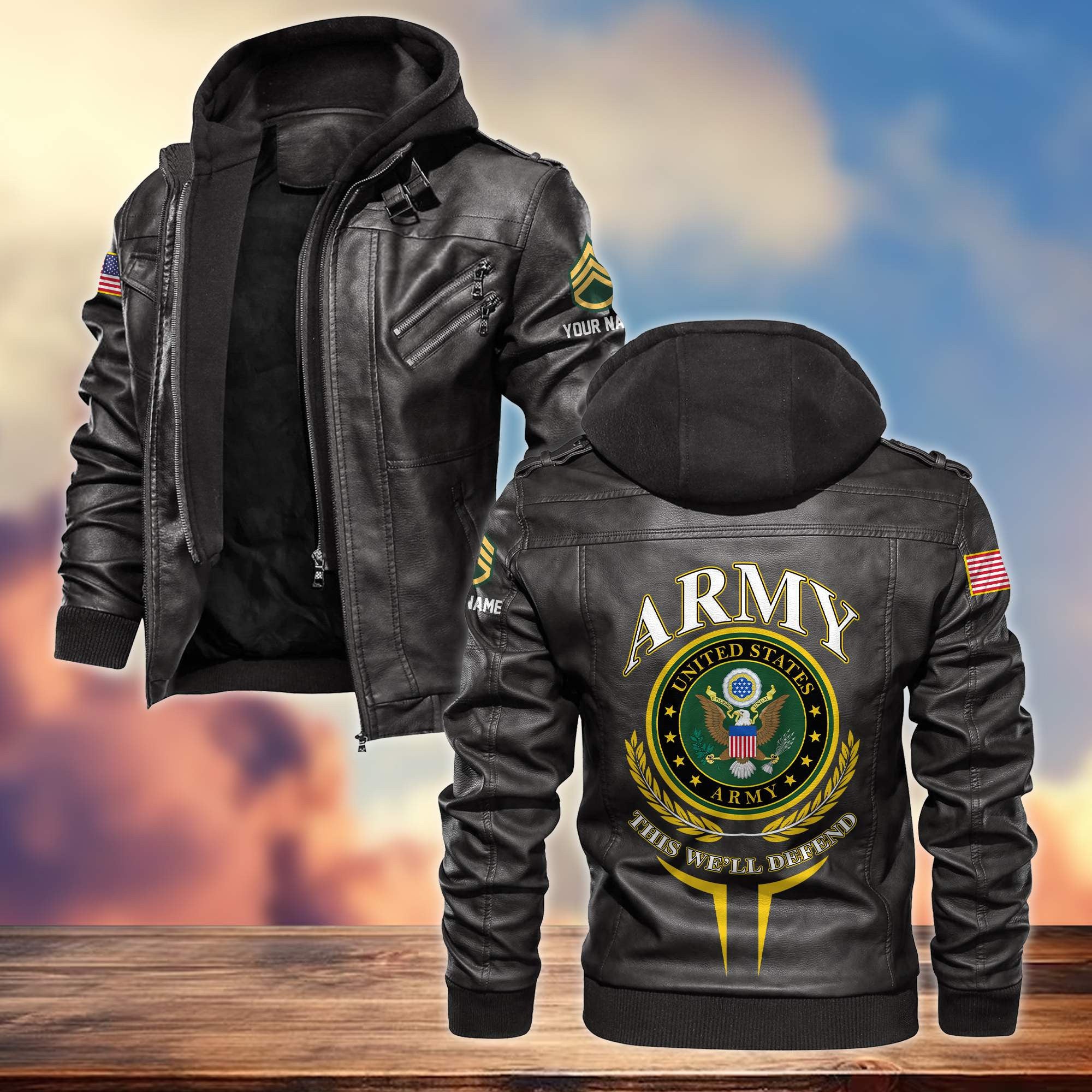 Premium US Army Leather Jacket, Custom Name, Rank, Gifts For Army Veteran