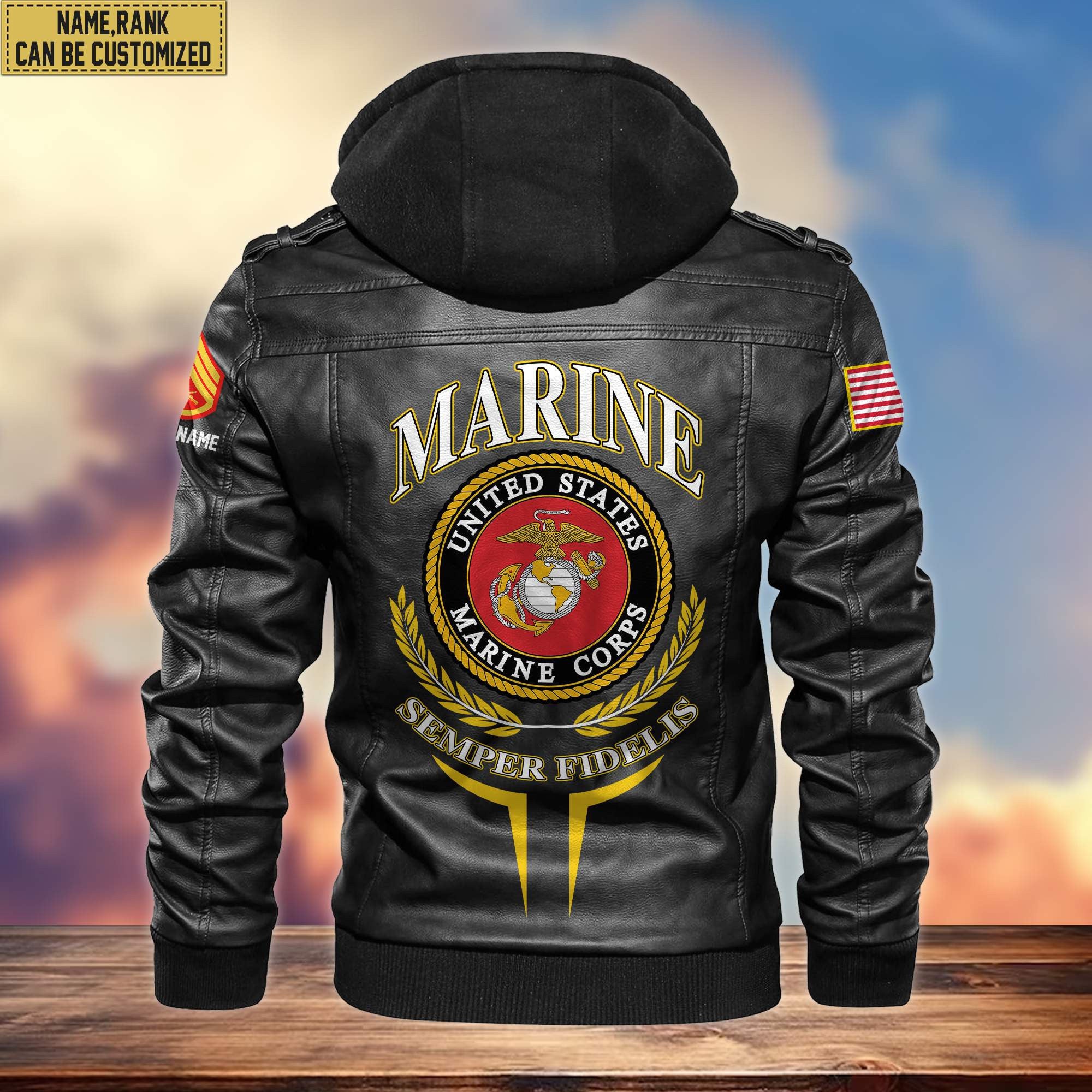 Premium USMC Leather Jacket, Custom Name, Rank, Gifts For Marine Veteran