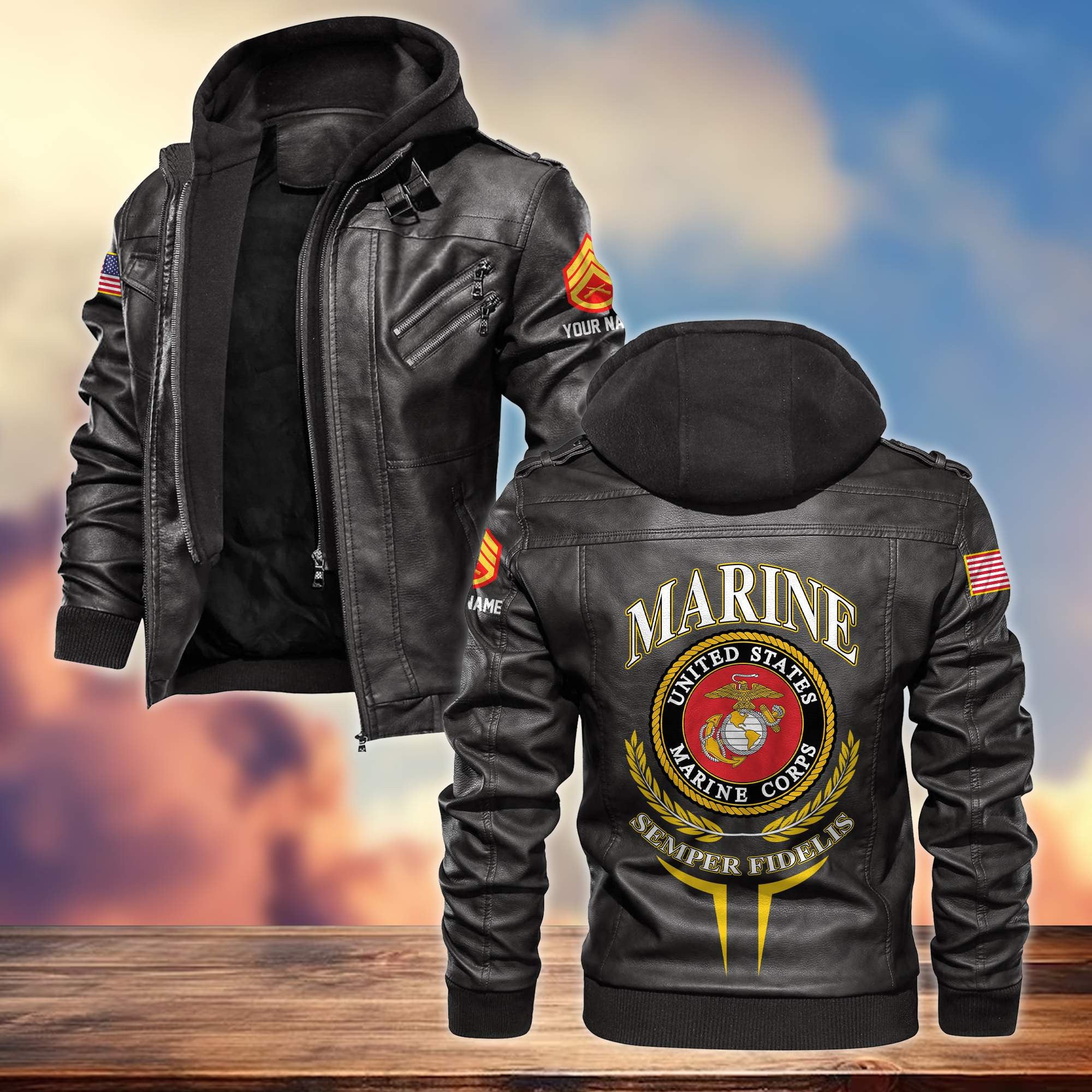 Premium USMC Leather Jacket, Custom Name, Rank, Gifts For Marine Veteran