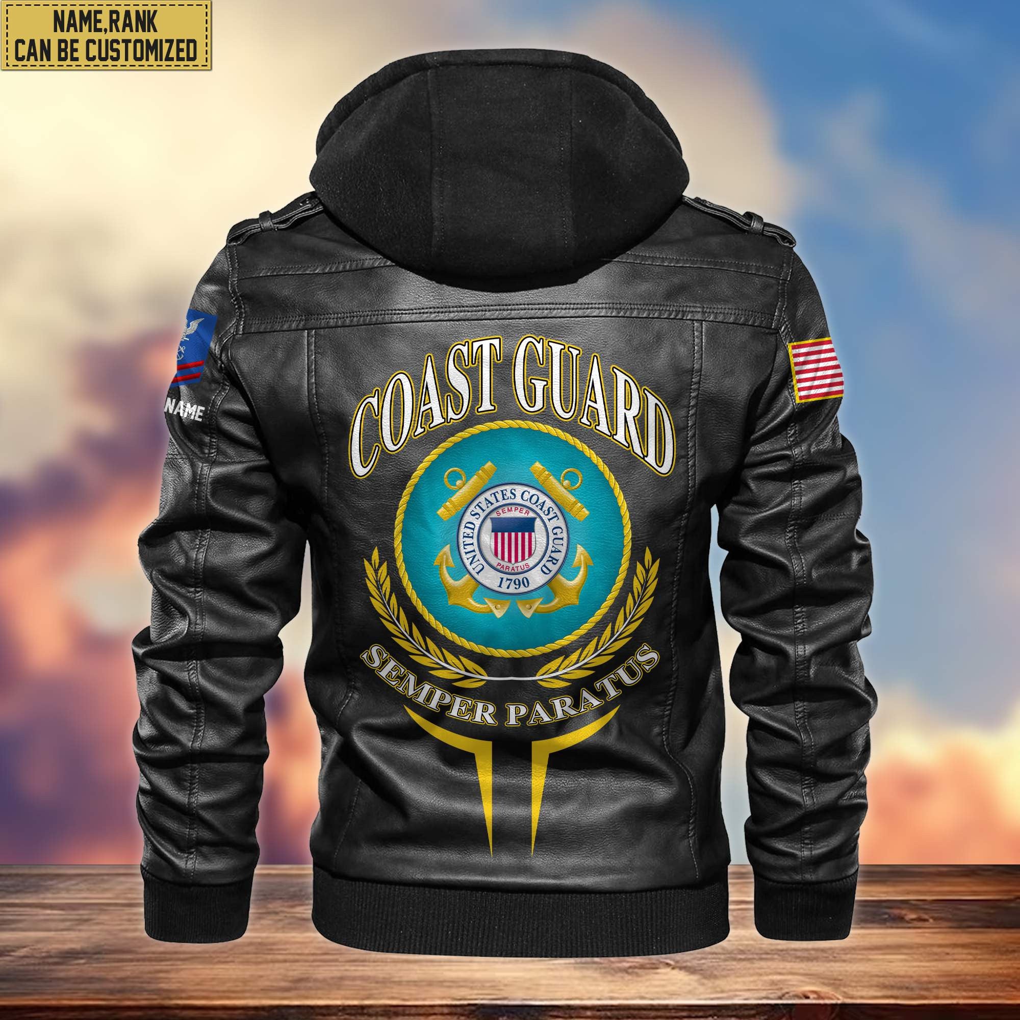 Premium USCG Leather Jacket, Custom Name, Rank, Gifts For Coast Guard Veteran