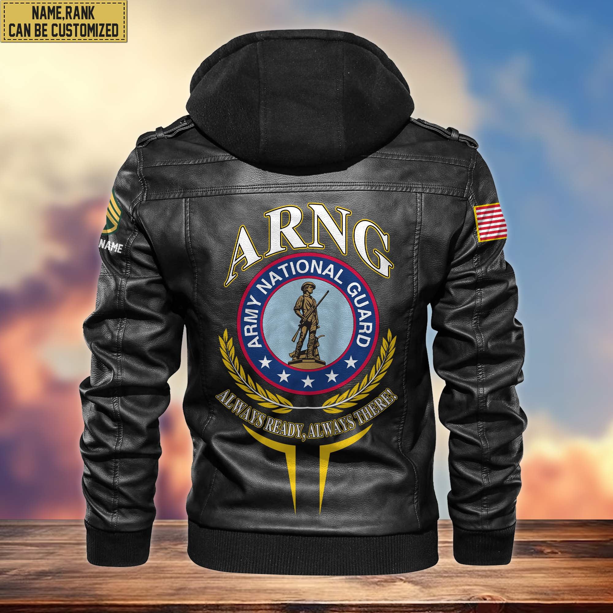 Premium Army National Guard Leather Jacket, Custom Name, Rank, Gifts For Army National Guard Veterans