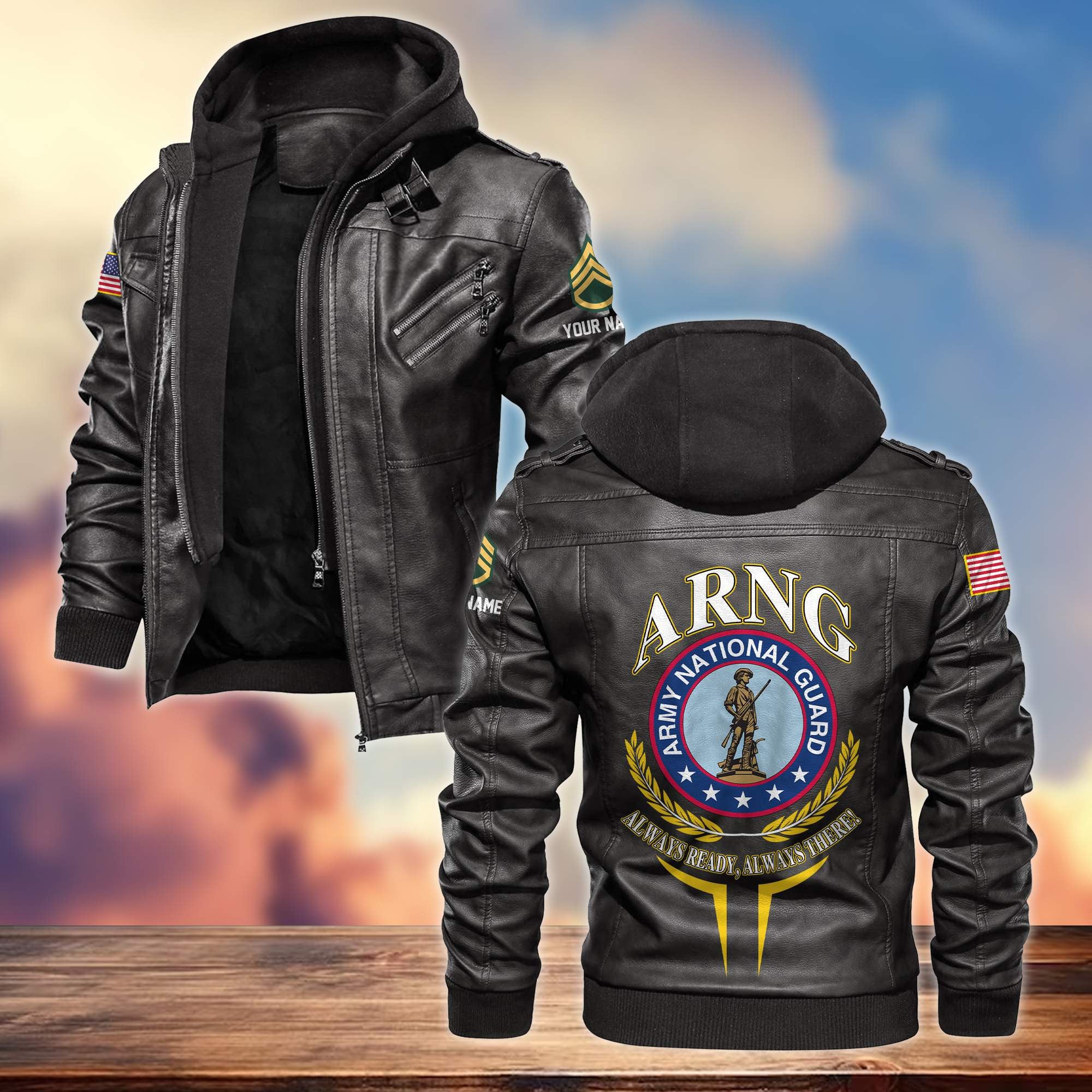 Premium Army National Guard Leather Jacket, Custom Name, Rank, Gifts For Army National Guard Veterans
