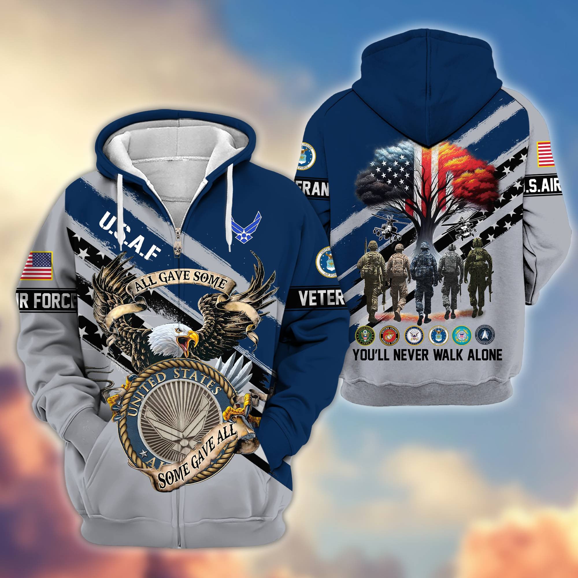 Premium All Gave Some Some Gave All US Veterans Zip Hoodie, Gifts For US Veterans, Gifts For Veterans Day