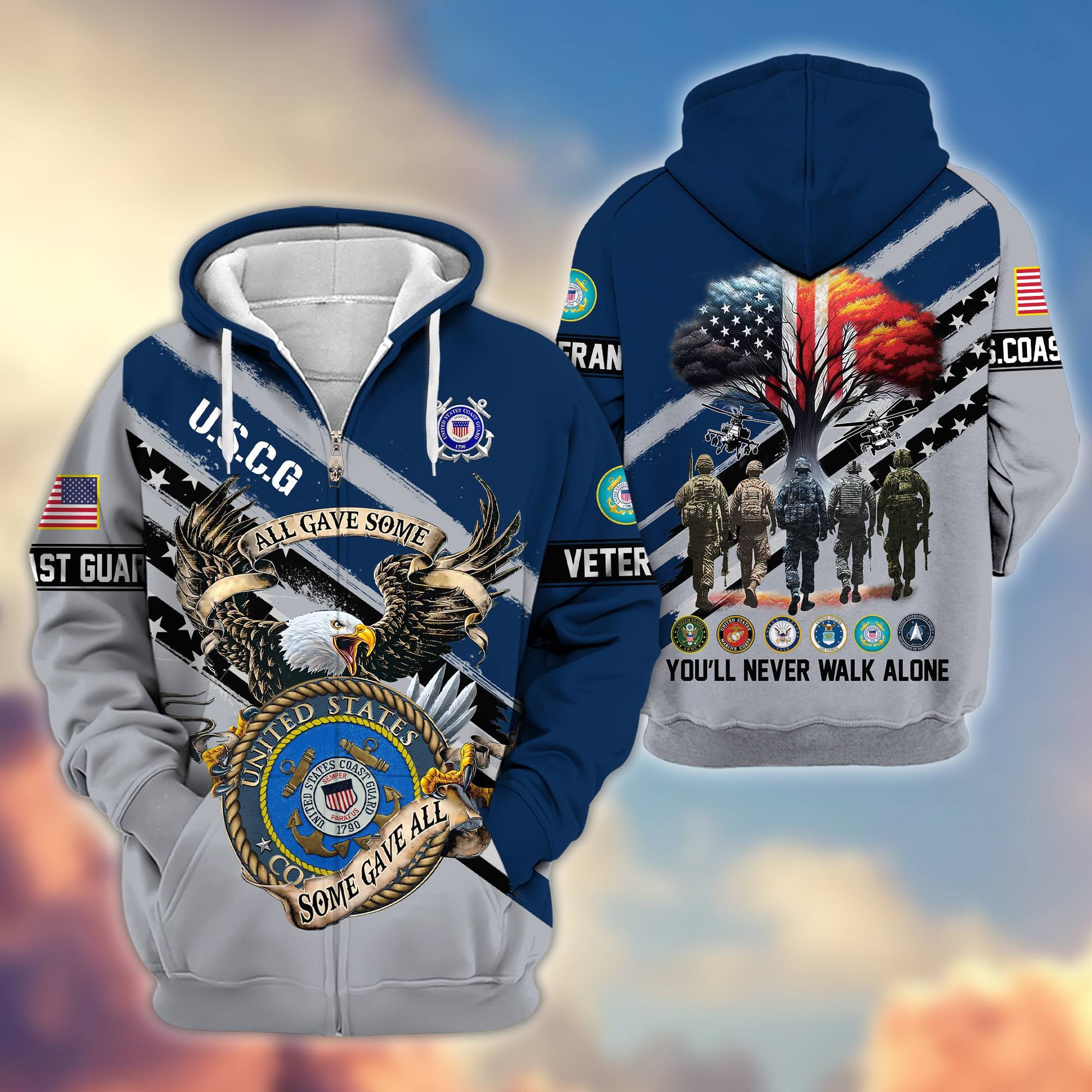 Premium All Gave Some Some Gave All US Veterans Zip Hoodie, Gifts For US Veterans, Gifts For Veterans Day