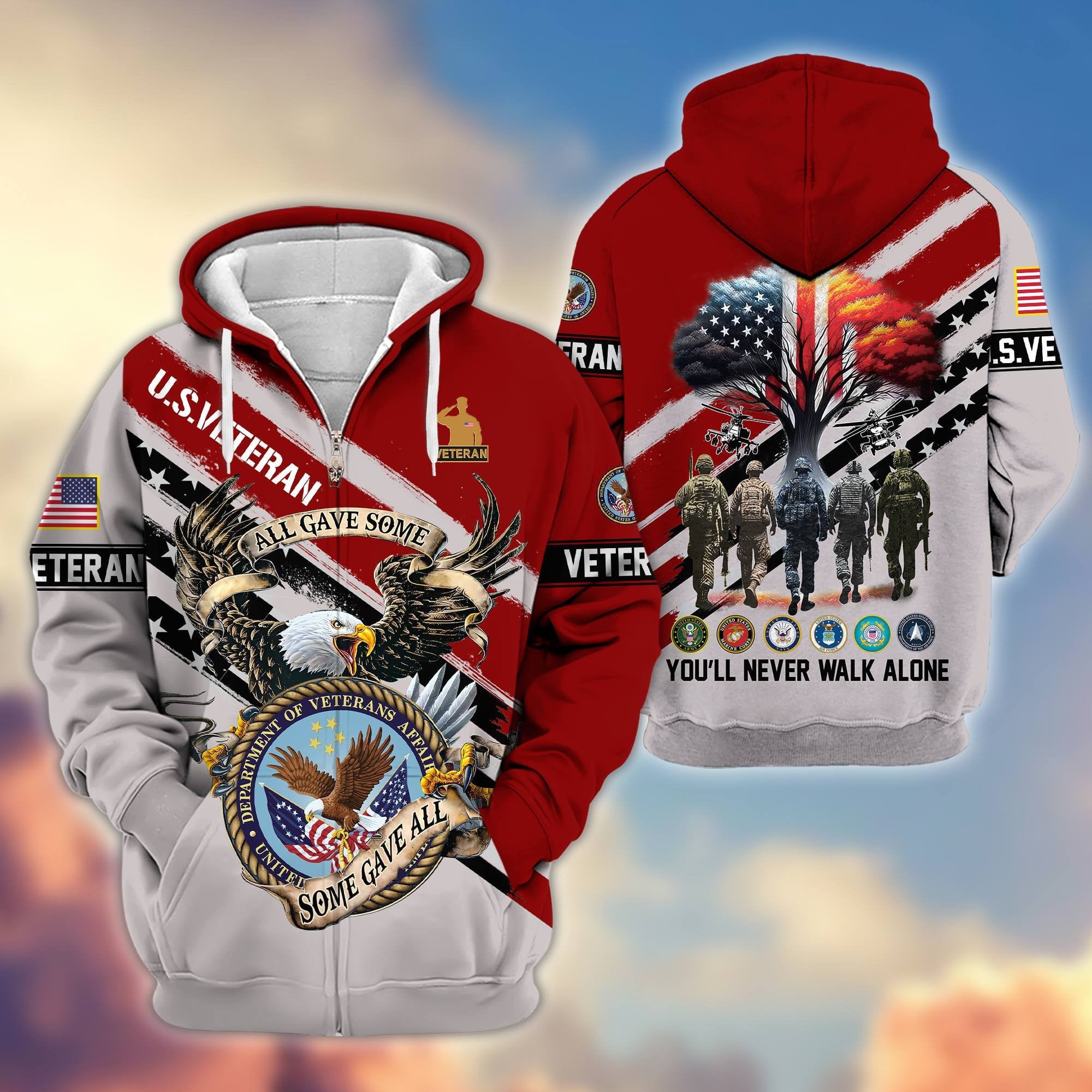 Premium All Gave Some Some Gave All US Veterans Zip Hoodie, Gifts For US Veterans, Gifts For Veterans Day