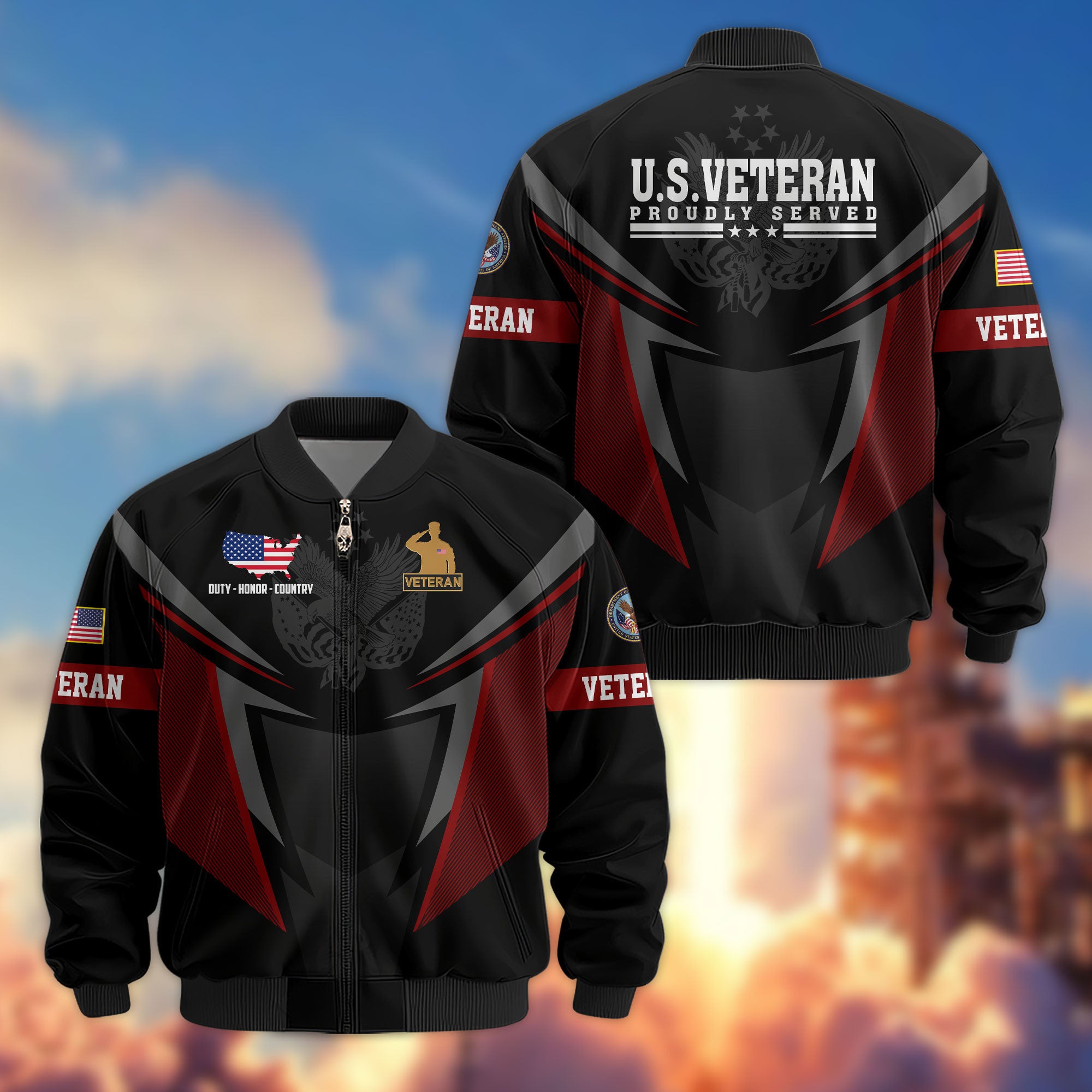 Premium US Veterans Bomber Jacket, Gifts For US Veterans, Gifts For Veterans Day