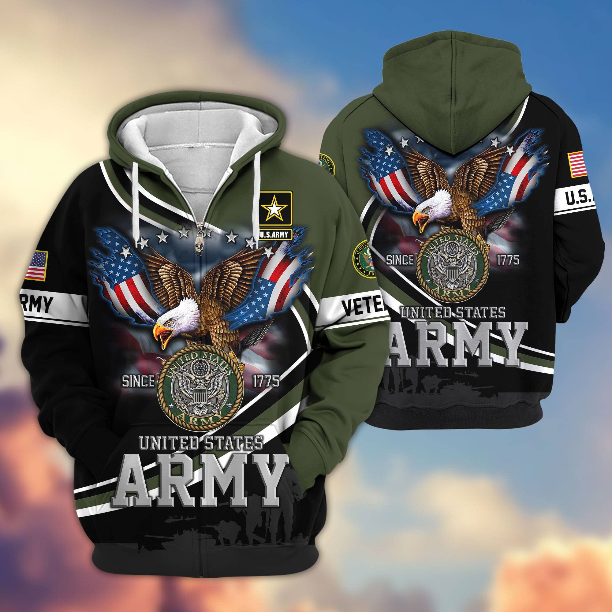 Premium US Veterans Zip Hoodie, Gifts For US Veterans